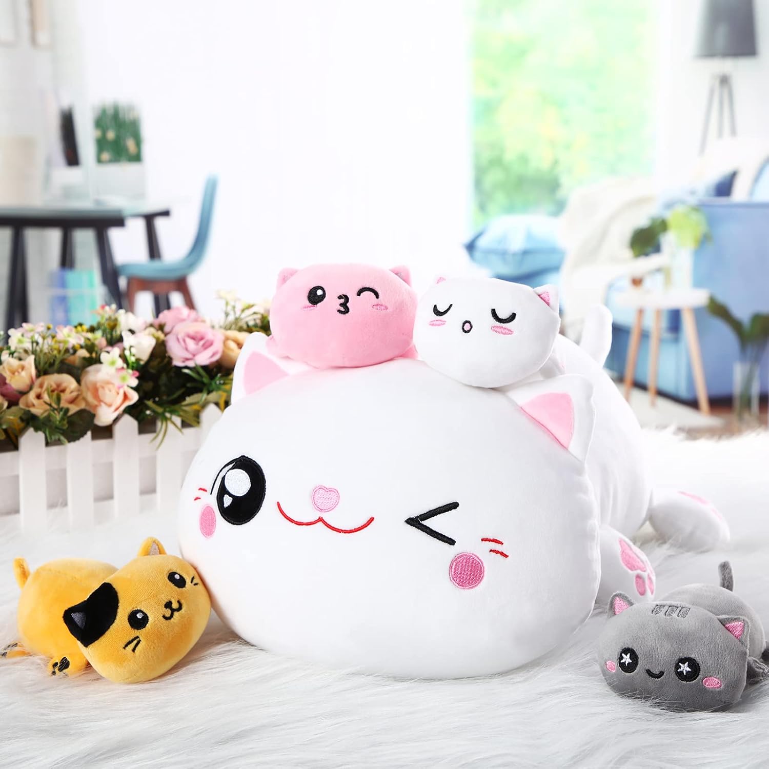 Libima 5 Pcs Christmas Cat Stuffed Animals with Babies Inside Belly 1 Mommy Stuffed Cat with 4 Kittens Kitty Plush Toys for Birthday Party Favors Animal Lovers Gifts Collections