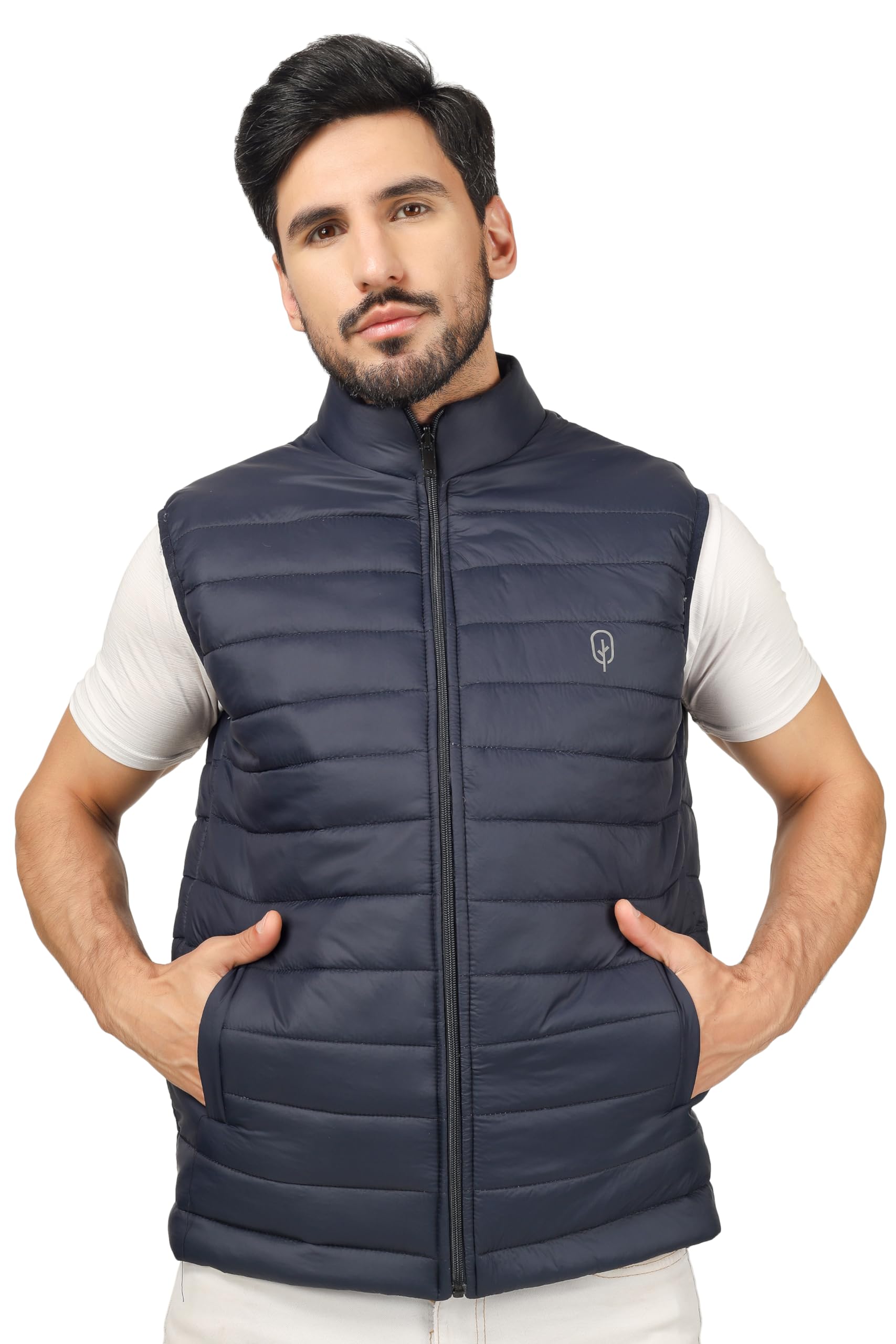 blueficus Sleeveless Bomber Jacket Regular Fit High Neck Quilted Puffer Jacket for Men Reversible (in, Alpha, M, Regular, Navy Blue)-picture-17