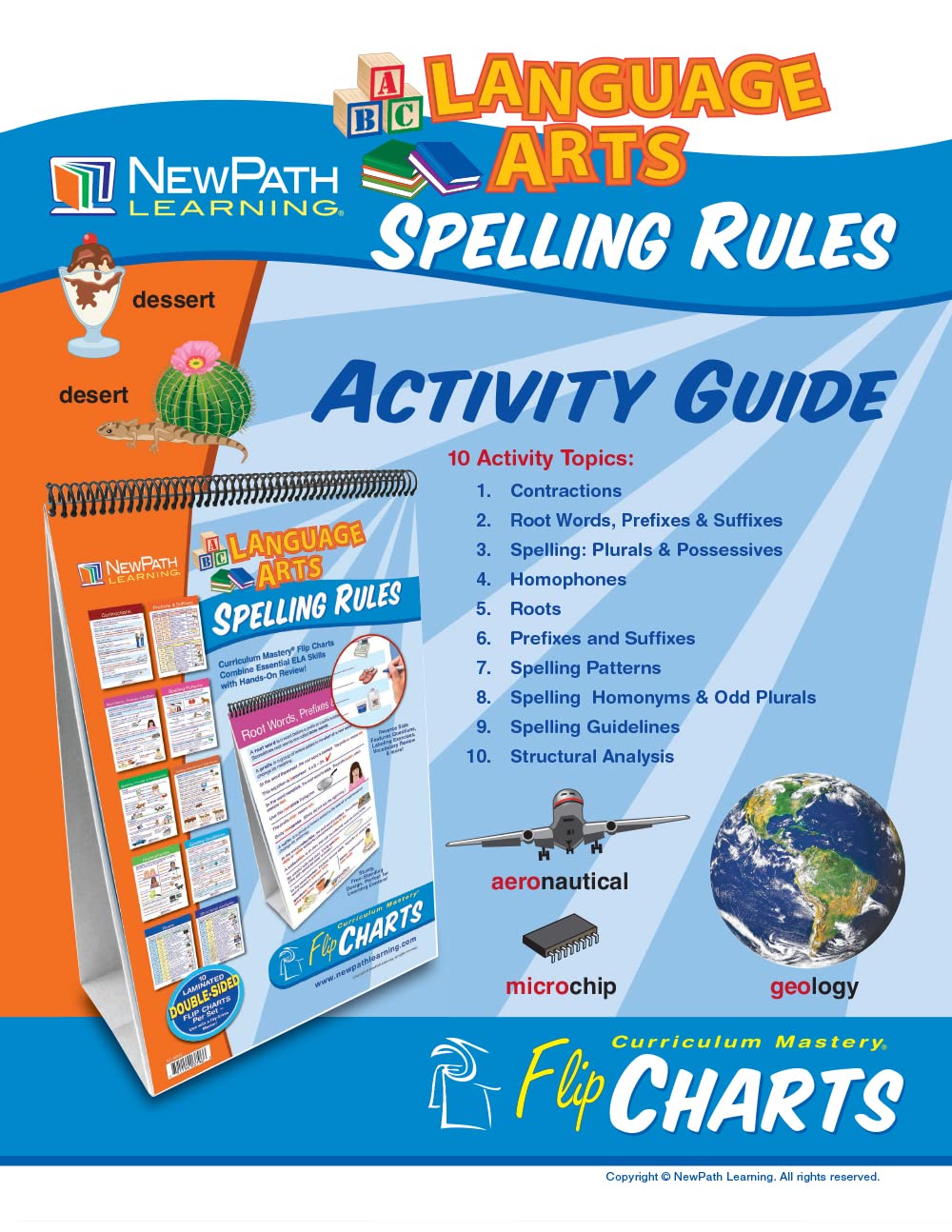 Spelling Rules Flip Chart Set (Grades 3 - 6) - 10 Laminated Write-On/Wipe-Off, Double-Sided Charts Mounted on Easel with Activity Guide