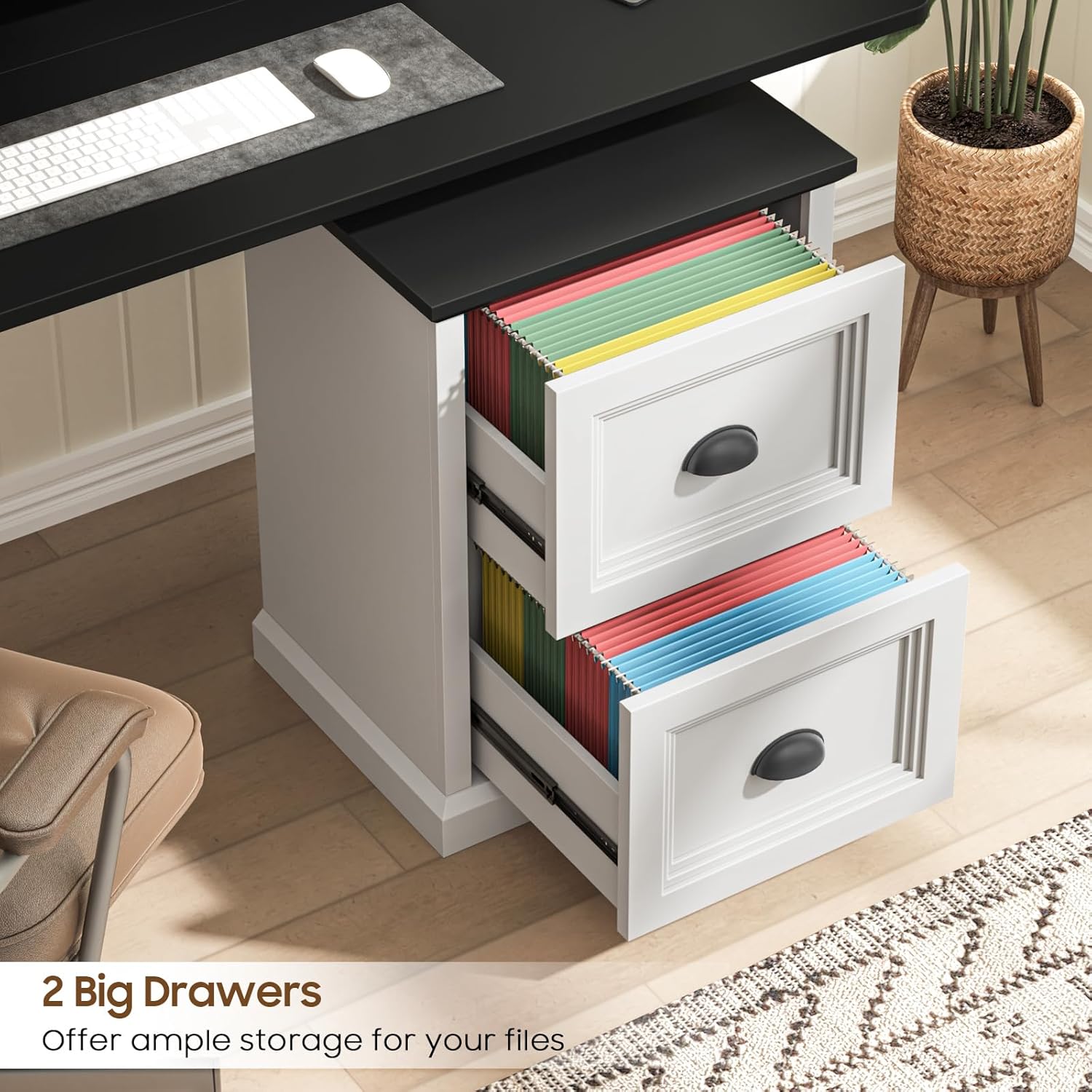 Open drawers of the file cabinet showing hanging files