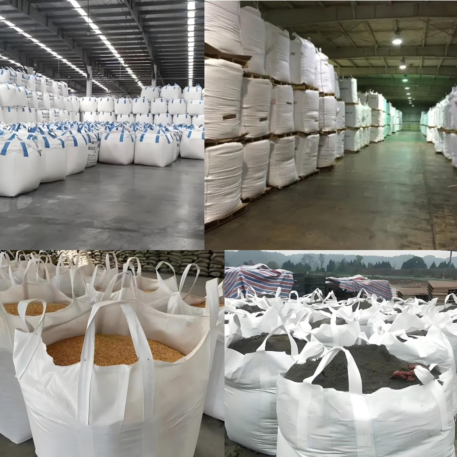 FIBC Bulk Bags, 35x35x43 inches, 2200 lbs Capacity, White, Pack of 10, Heavy Duty Builder Industrial Sack, UV Protection, Open Top, Flat Bottom, 35 Cu Ft, Construction bag