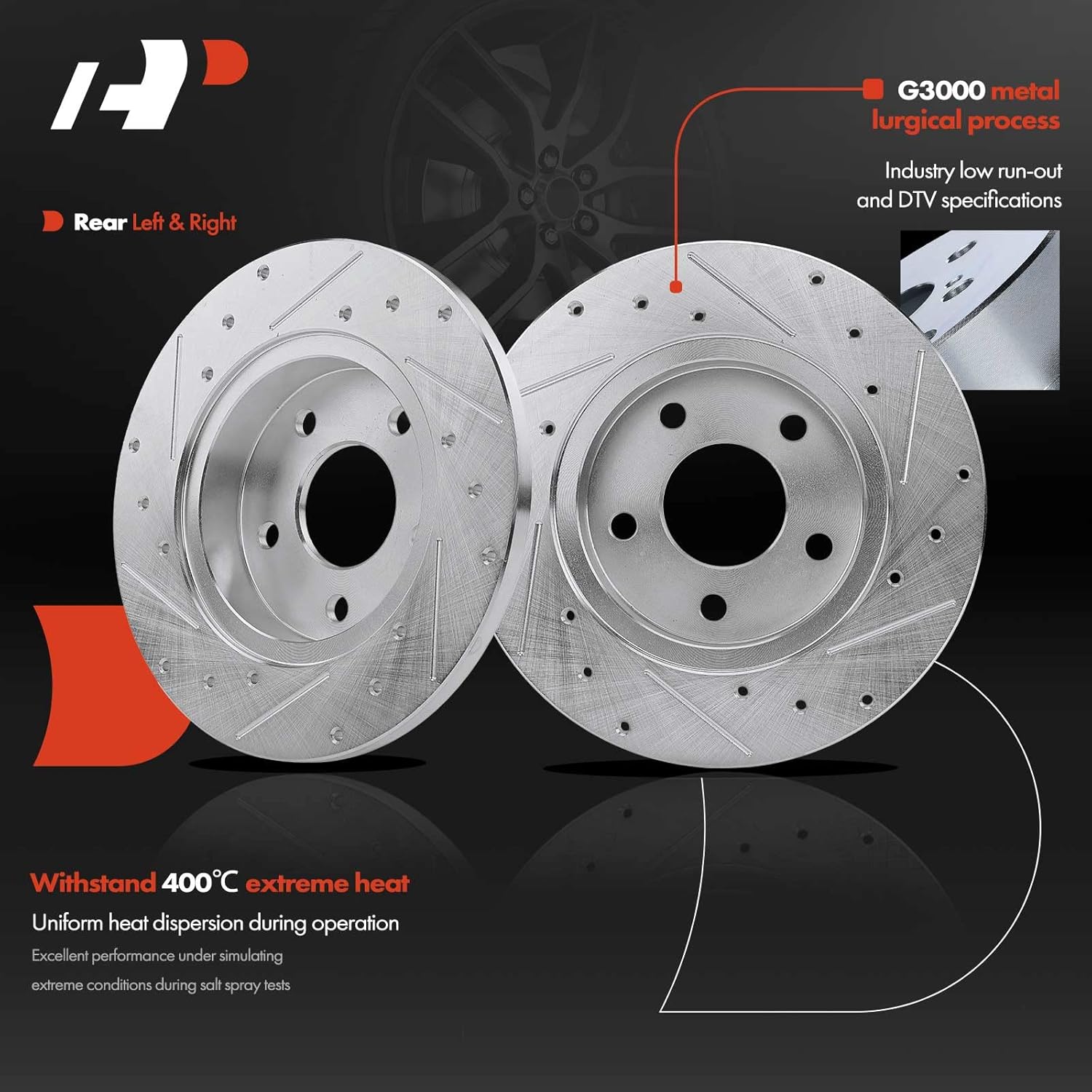 A-Premium 10.63 inch(270 mm) Rear Drilled and Slotted Disc Brake Rotors + Ceramic Pads Kit Compatible with Select Chevy, Pontiac and Saturn Models - Cobalt, HHR, Malibu, G5, G6, Pursuit, Aura, Ion