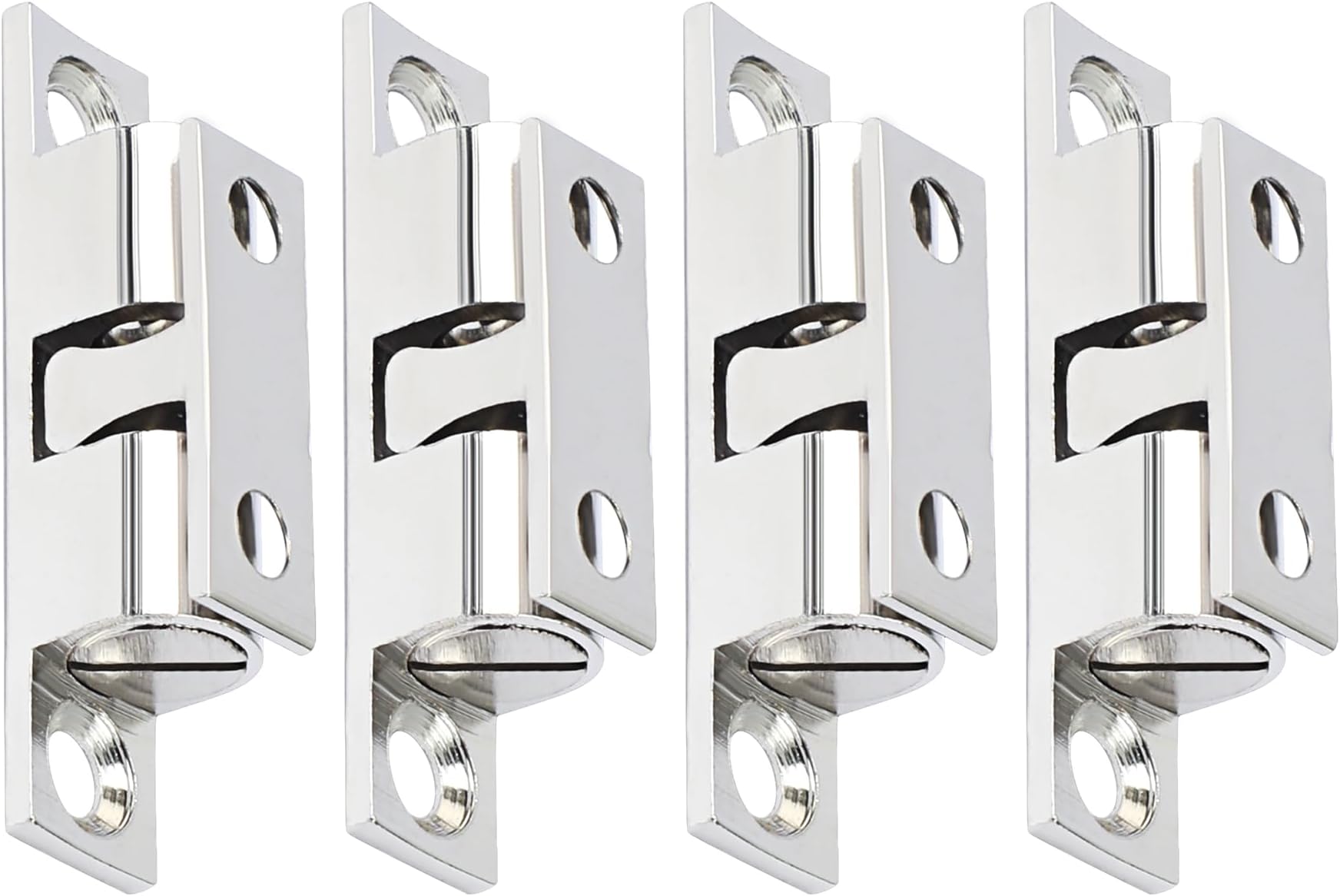 Alise Double Roller Catch Cabinet Latches,Adjustable Double Ball Tension Roller Catch Latch Brass Cabinet Door Latch,40x24mm Solid Brass Cabinet Latches and Catches,Pack of 4,Silver