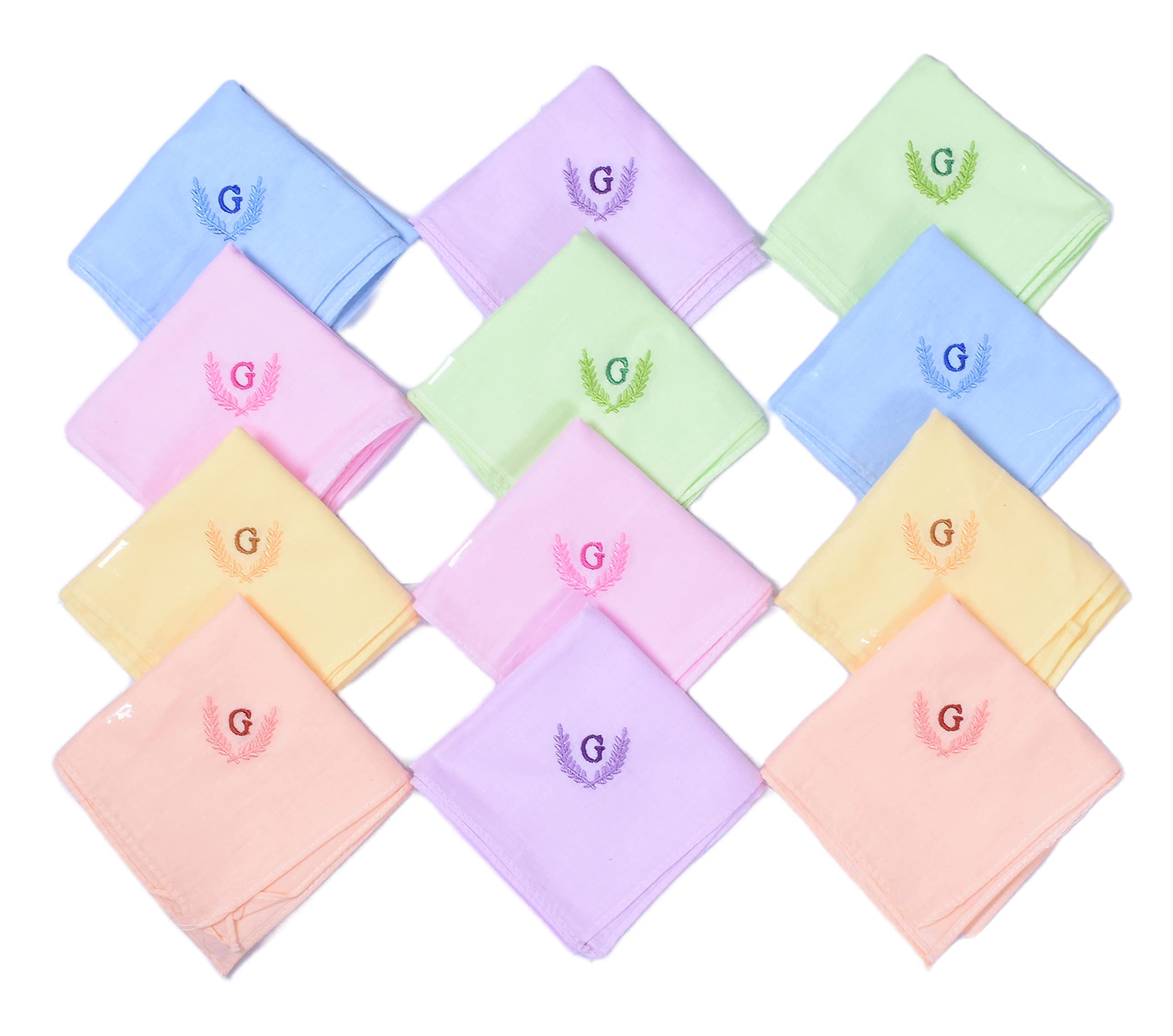 Personalized Handkerchief Cotton for Women & Girls with Embroidered Initials G Alphabets for Gift (Pack of 6)-image-47