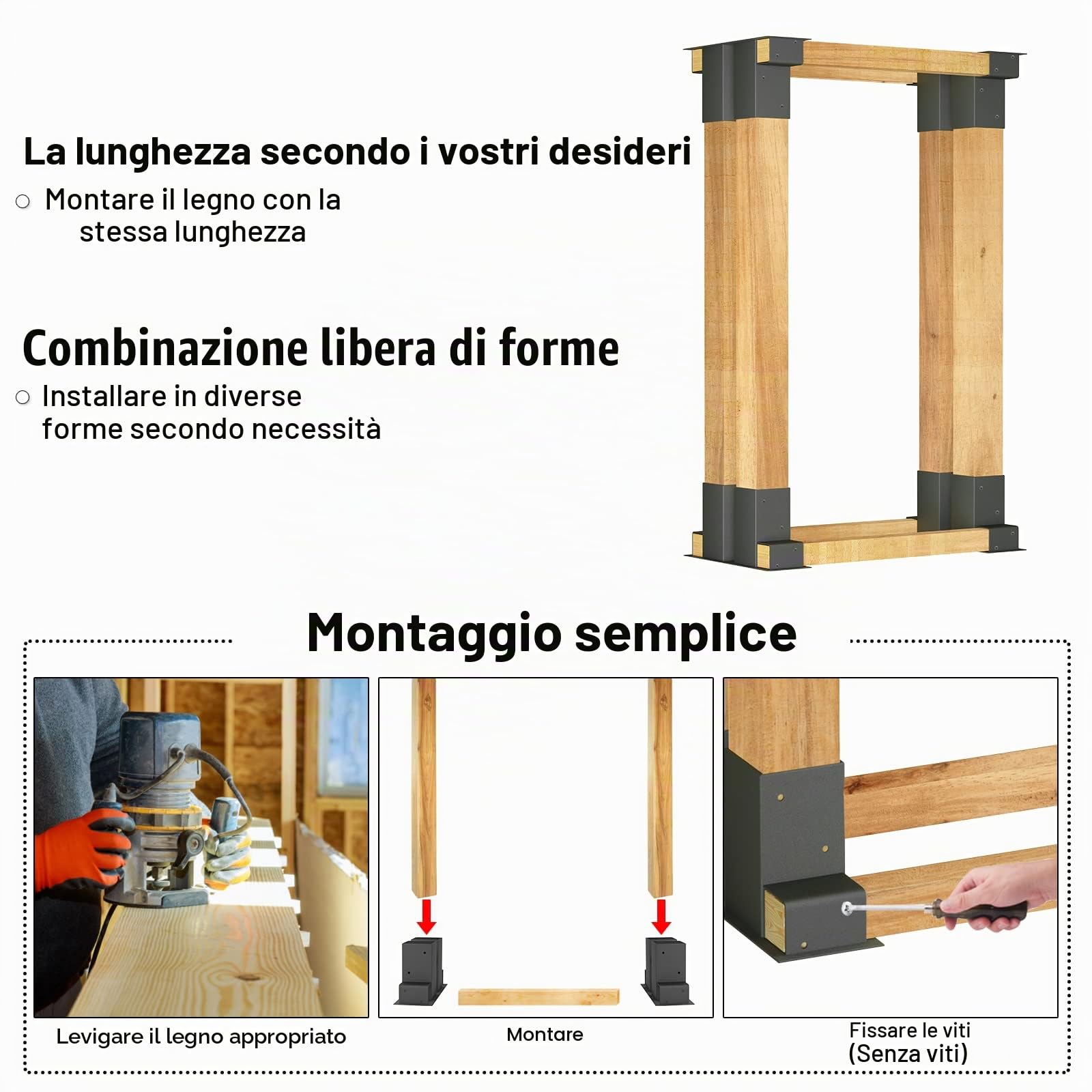 Aufun Supporti per impilare la legna da ardere, Robusto porta legna da ardere galvanizzato, Facile da installare, Nero, 4 pezzi