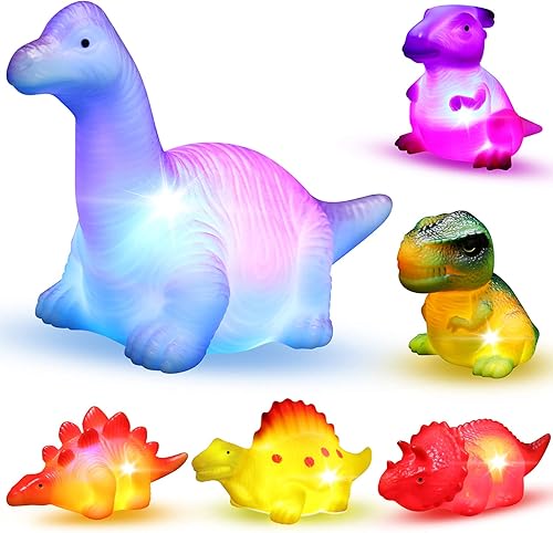 Juego de 6 paquetes de juguetes de baño de dinosaurios flotantes con luz, para bebé, niño pequeño, sobrino en cumpleaños, Navidad, Pascua, excelente