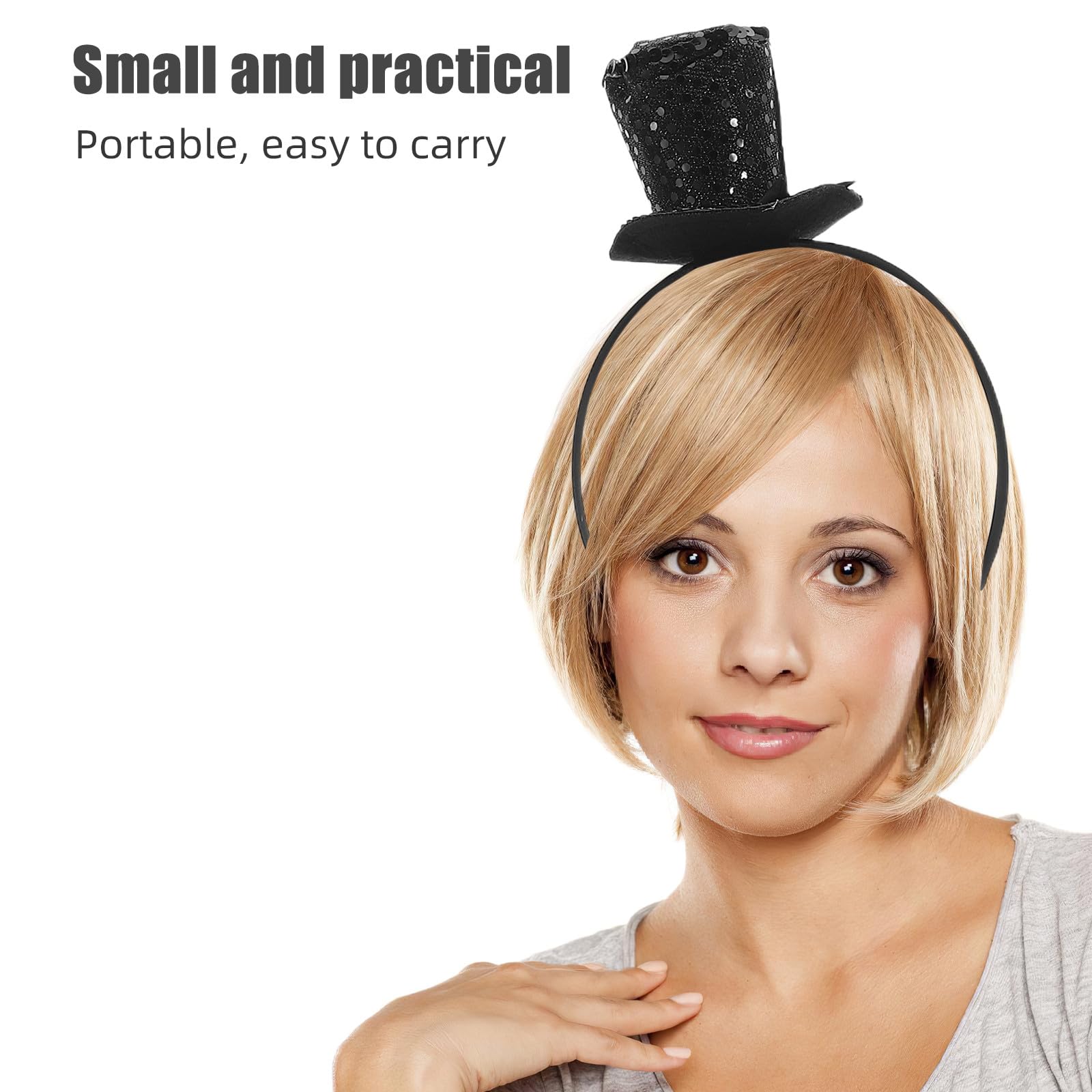 UKCOCO Mini Top Hat Headband: Black Mini Tophat for Women with Sequins - Image 4