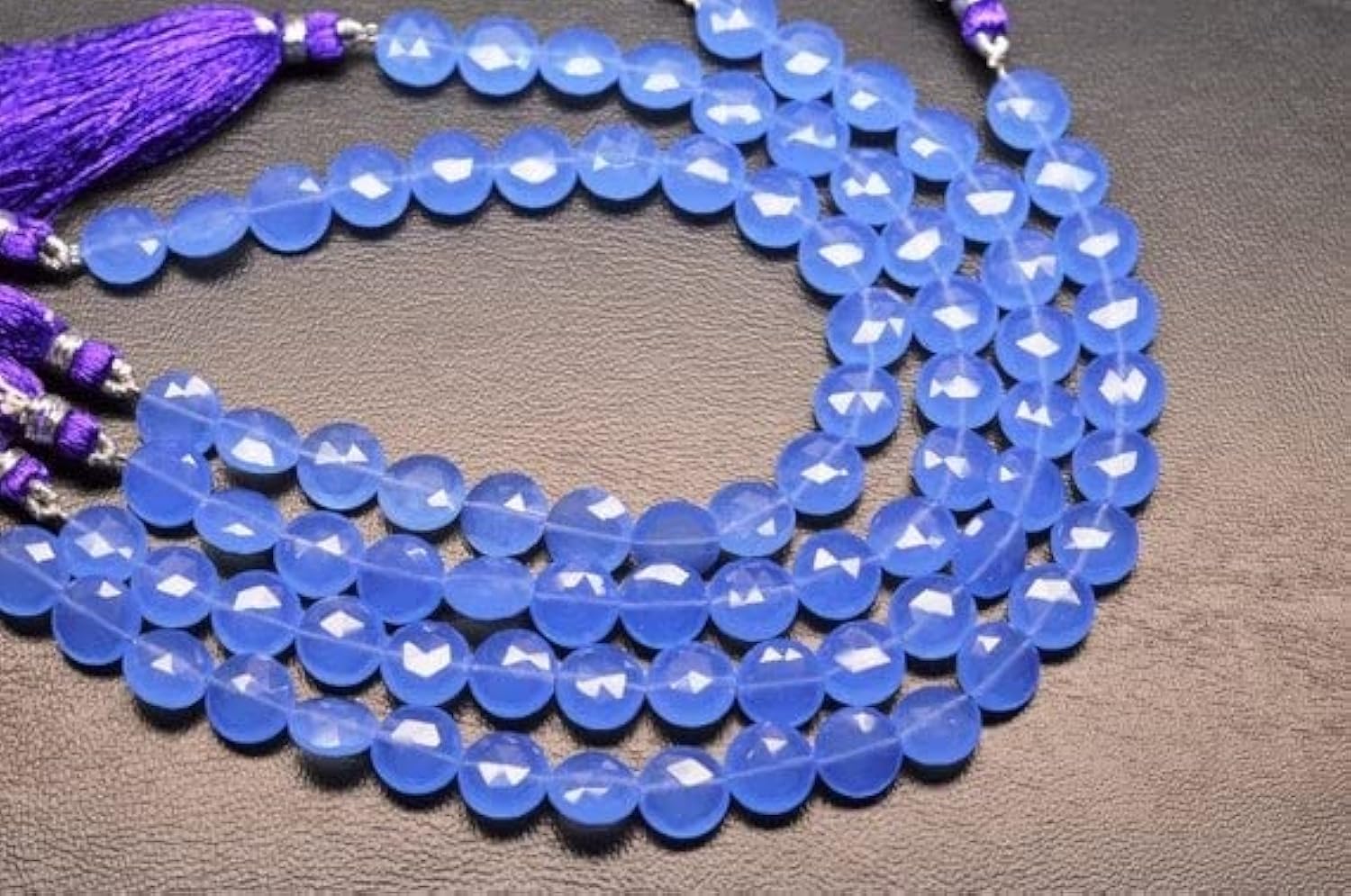 Perles calcédoine bleue 10mm LKBEADS briolette coin facetté pour fil création bijoux DIY