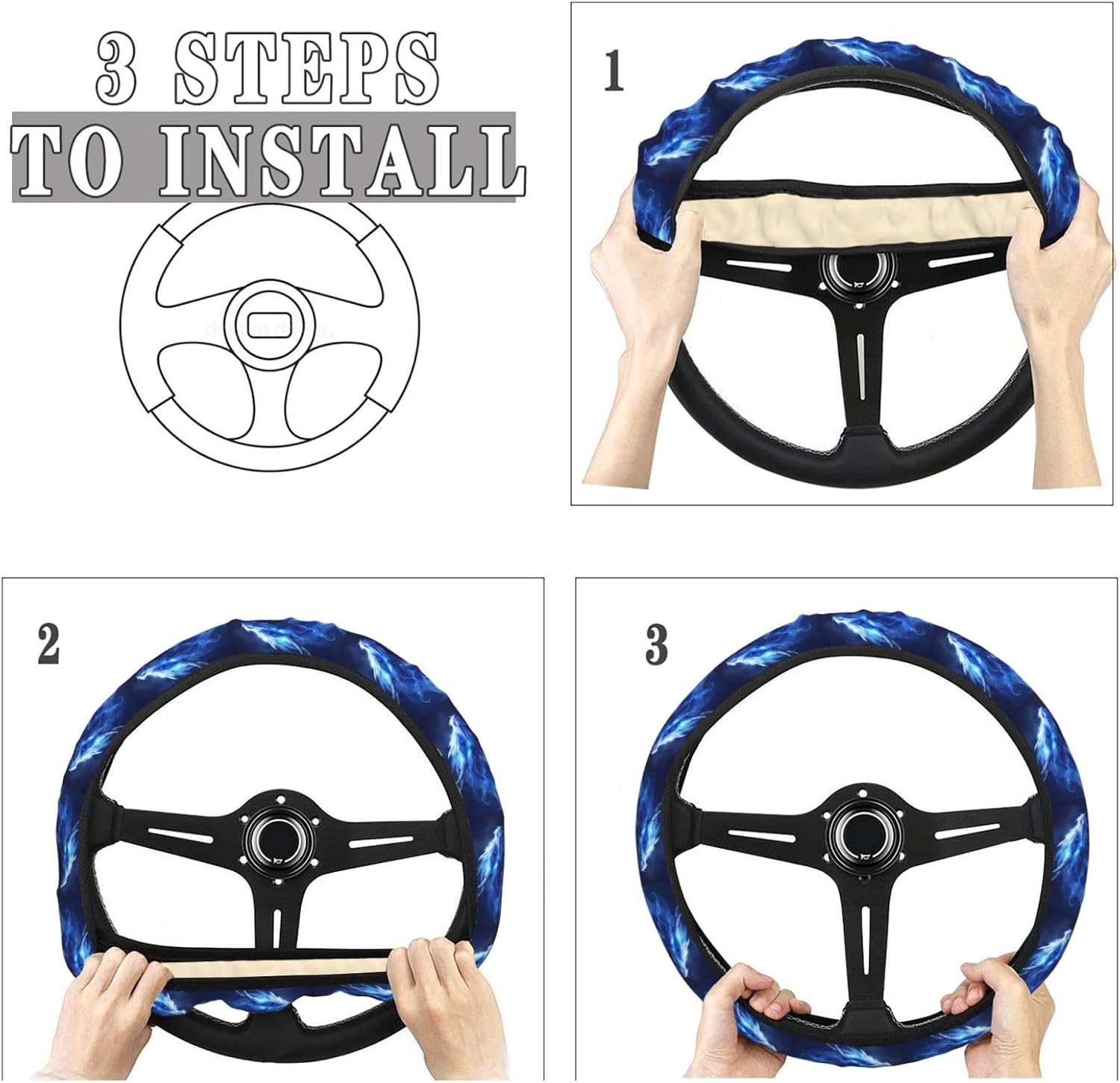 Blue Dragon Car Steering Wheel Cover Auto Steering Wheel Protector Anti-Slip Elasticity and Breathable Car Accessories Universal 15 Inch for Cars SUV Sedan Vans Trucks