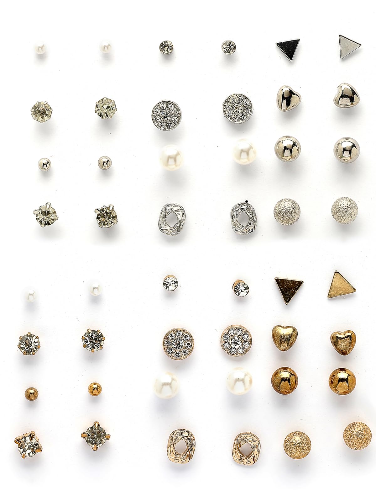 Pretty Latest Stylish Fashionable Gold & Silver Plated with Crystal Stones Studded Studs Combo Earrings For Women & Girls|Pairs of 24|CBE107174-image-43