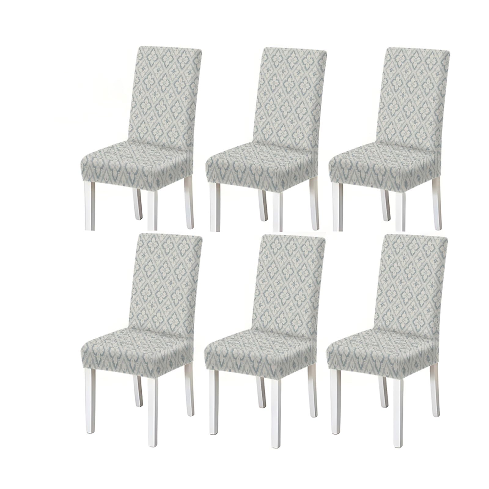 FZJKGH Grey Blue Geometric Pattern Print Dining Chair Covers Set Of 2/4/6, Modern Stretch Slipcovers For Dining Room Removable Stretch Slipcovers for Dining Chairs(6PCSChair cover)