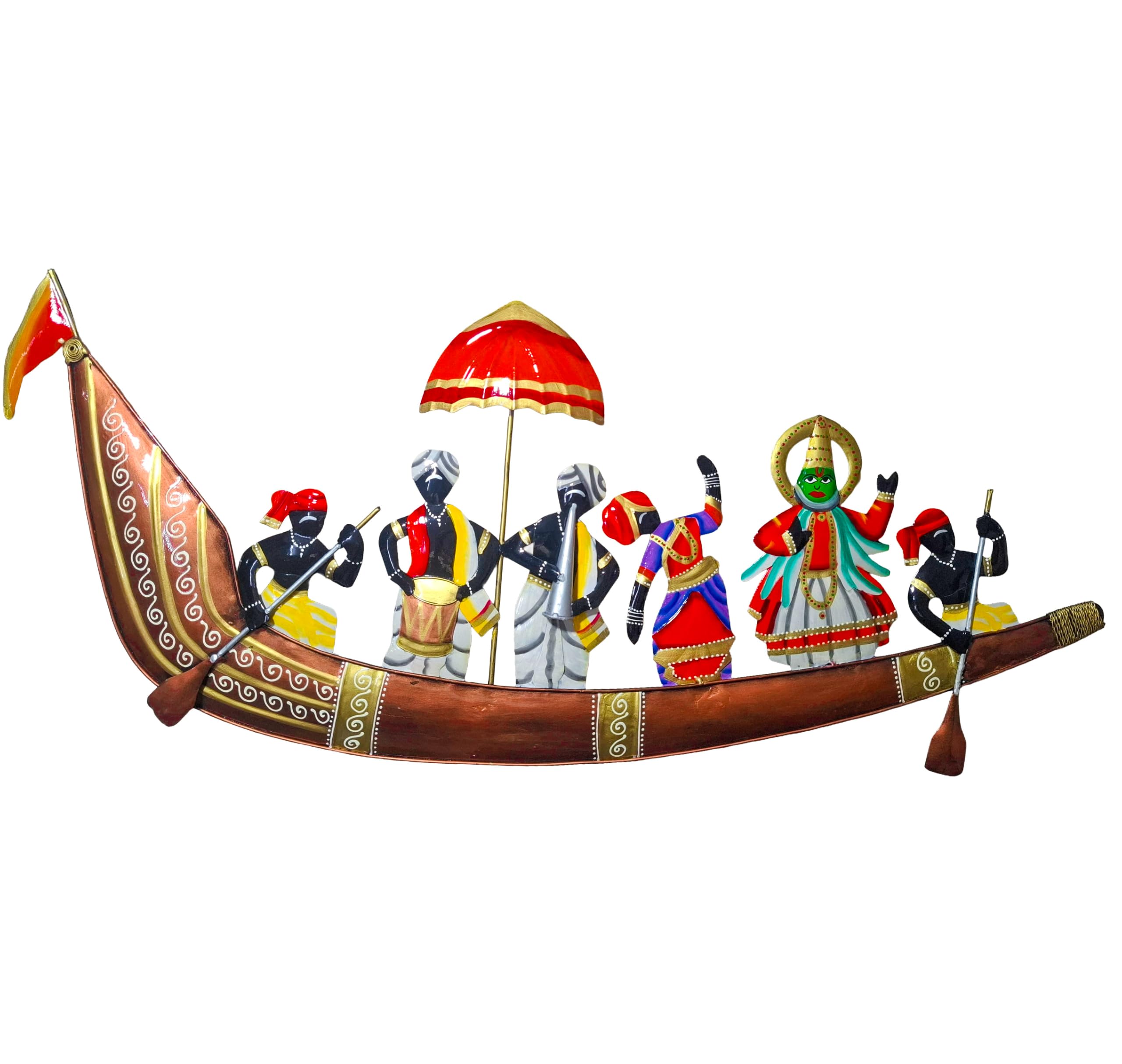 ShreeJI Decor | Handcrafted Metal Kathakali Boat Wall Decor | Premium Handmade Iron Wall Art | Traditional Kerala Folk Art Decorative Hanging for Living Room, Bedroom, Hallway & Office | Multicolor Home Décor | Best Gift-image-12