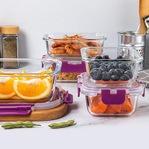 Miniatura 5 de UMEIED Paquete de 10 recipientes de vidrio para almacenamiento de alimentos con tapas, herméticos a prueba de fugas, recipientes de vidrio para