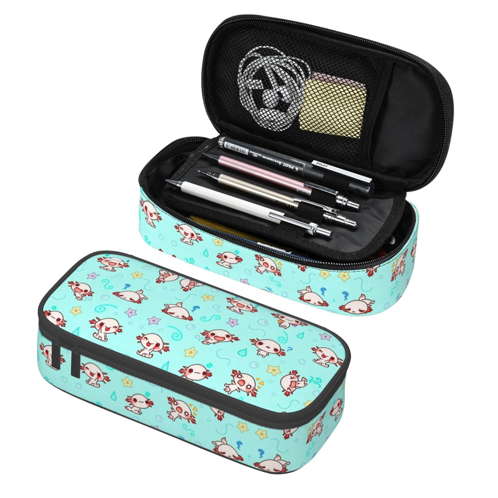 HKHEHOP Cute Kawaii Axolotl Pencil Case Big Capacity Storage Pencil Pouch Stationery Bags With Zipper Portable Pen Holder Box Organizer For Boys Student College School Office Supplies