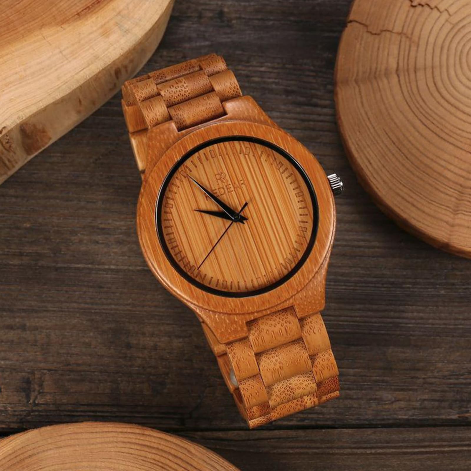 findtime Reloj de madera para hombre, reloj de pulsera de madera de bambú natural, cuarzo, analógico, de madera, sencillo