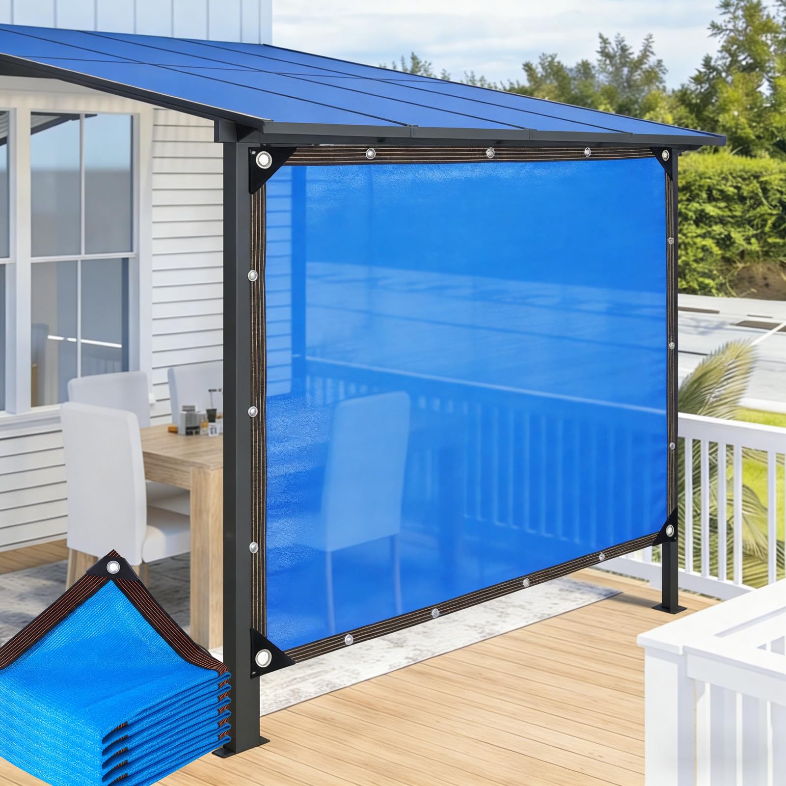 CAQXAQP Blue Shade Netting 2mx7m Rectangular, 90% UV Block Sun Shade Cloth with Grommets, HDPE Breathable Outdoor Canopy for Garden, Patio, Pool, Playground, Carport