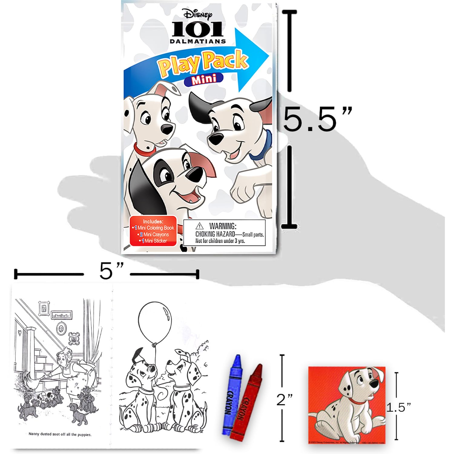Disney Zestaw 101 mini upominków na imprezę dla dzieci, zestaw z 24 mini 101 dalmatyńczykami, pakiety do zabawy z kolorowankami, naklejkami i nie tylko, 101 dalmatyńczyków, artykuły urodzinowe