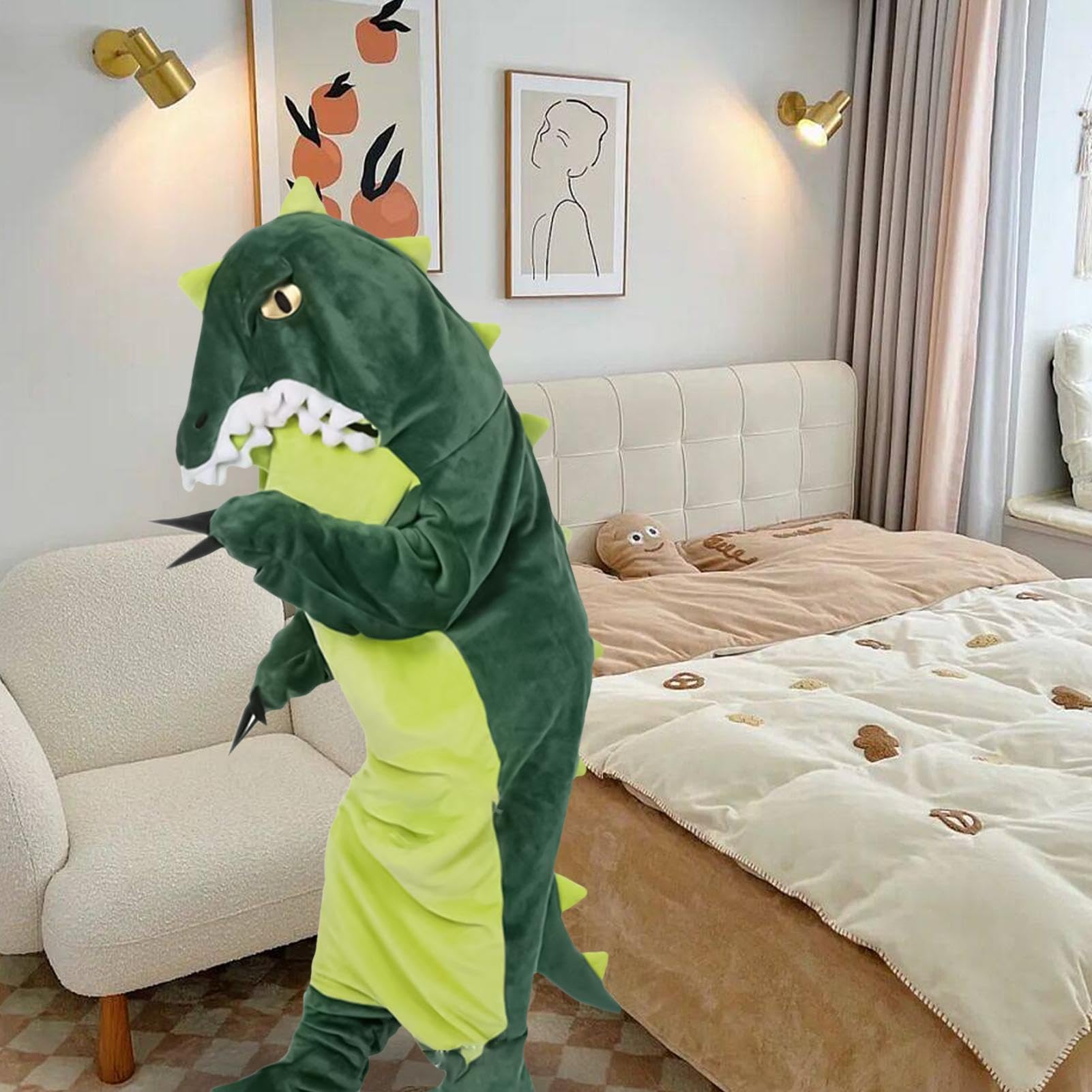 Kostium Dinozaura dla Dorosłych Luźny Fitting Urocza Odzież Nocna | Noszalny Bluza z Kapturem Kombinezon Dinozaur Podczas Halloween I Bożego Narodzenia Imprez I Parad Dla Kobiet Chłopaków