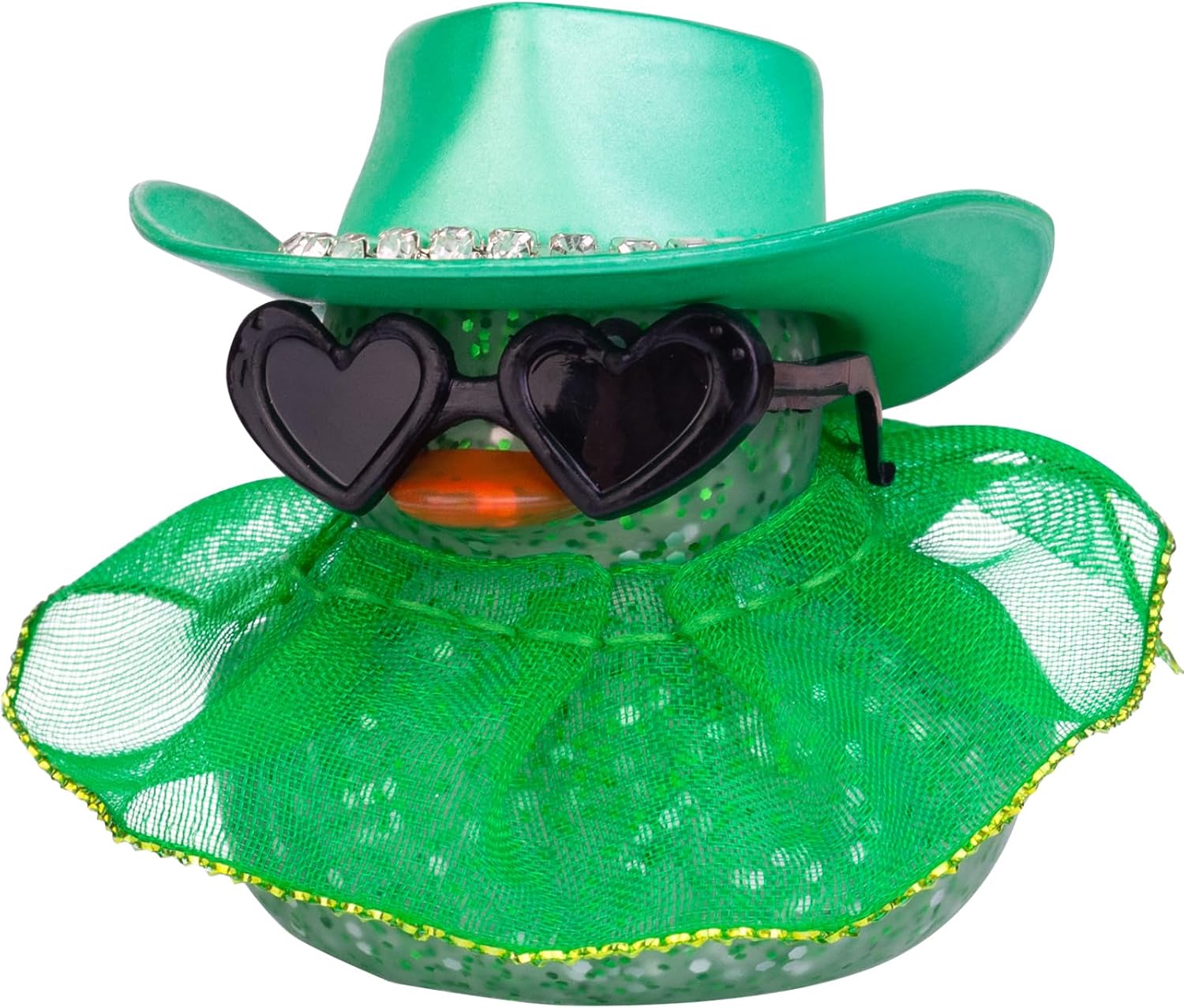 Rubber Duck Car Ornament Mini Green Duck Car Dashboard Decoration with Mini Hat Sunglasses and Skirt(G2)