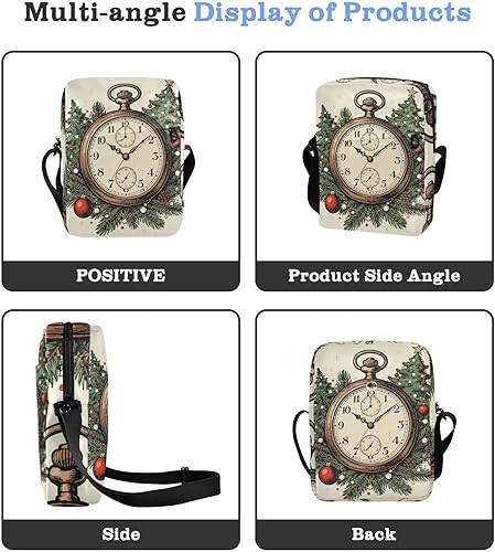 Miniatura 4 de KLL Merry Christmas Vintage Pocket Watch Tree messenger bag crossbody Vegan Leather mens crossbody Shopping Shoulder Handbags