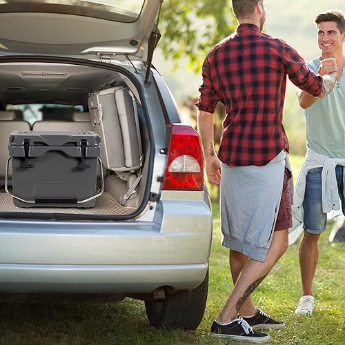 Miniatura 9 de COSTWAY Enfriador de 16 cuartos de galón, caja de hielo aislada para 24 latas con mango resistente y 2 portavasos, retención de hielo de 3 a 5 días,