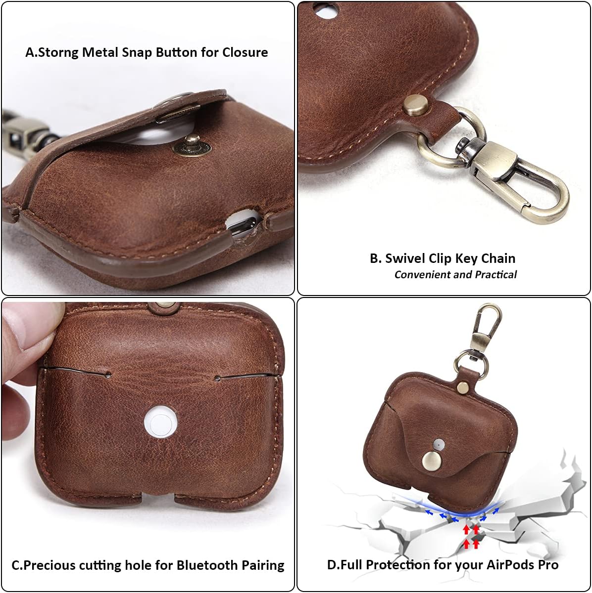 Hiram Genuine Crazy Horse Leather Earphone Case Compatible with AirPods Pro - Image 5