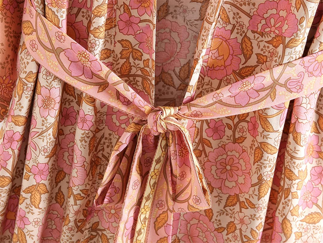 Kimono de plage en rayonne de coton pour femme Motif floral, Comme indiqué sur la photo, M