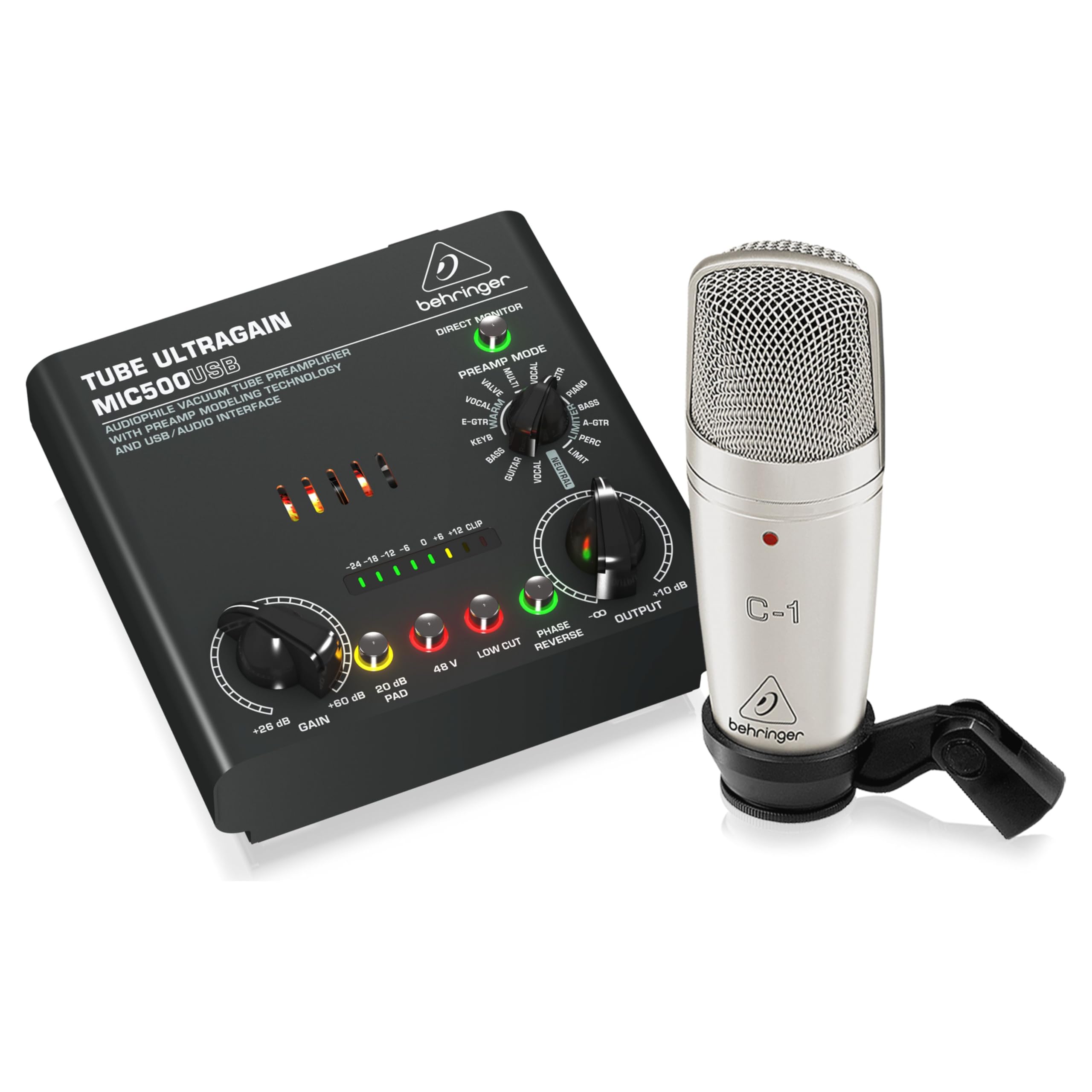 Behringer VOICE STUDIO Complete Recording Bundle with Condenser Mic, Tube Preamplifier 16 Preamp Voicings and USB/Audio Interface