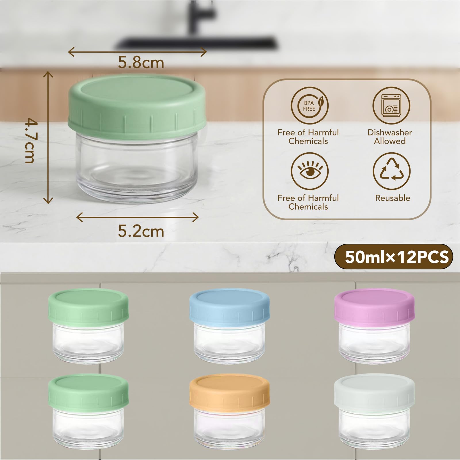 alwaiiz 12 stuks kleine blikjes met deksel, plastic, verzegeld en lekvrij, klein, geschikt voor het bewaren van levensmiddelen (60 ml
