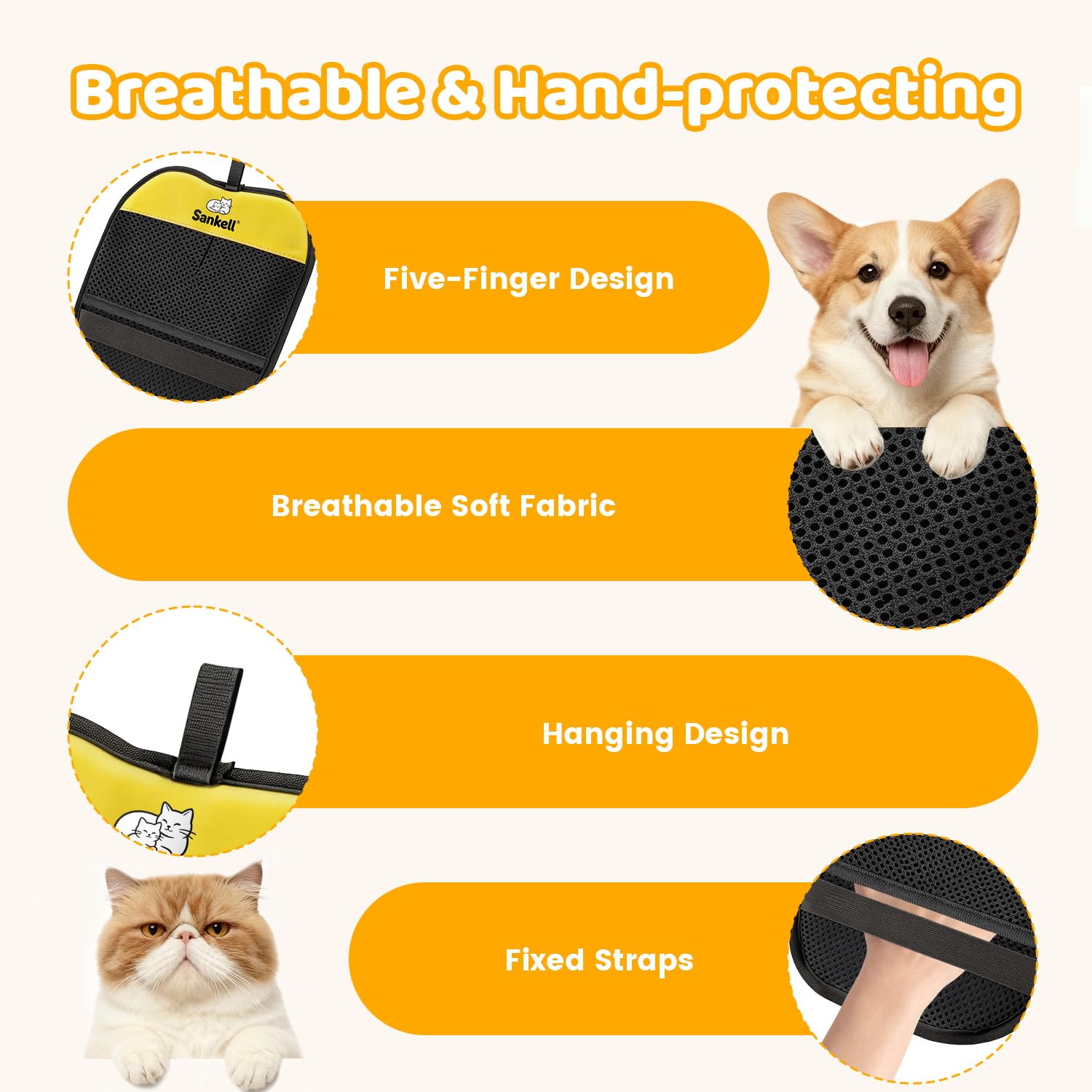Pet Hair Removal Glove for Dogs & Cats, Newly Upgraded Reusable Electrostatic Pet Hair Remover Glove, Pet Hair Remover Mitt Tool for Couch, Furniture, Bed, Clothing, Carpet, Car Seat (Yellow) - image 7