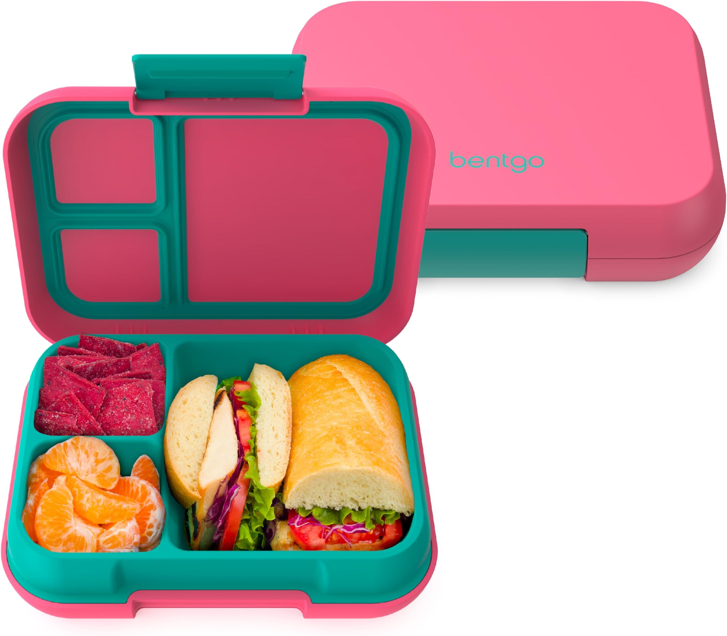 - Bentgo Pop - Leak-Proof Lunch Box & Removable Divider for Ages 8+ & Teens - Lunch Container Holds 5 Cups of Food; 3-4 Compartments; Microwave/Dishwasher Safe; 2 Year Warranty (Bright Coral/Teal)