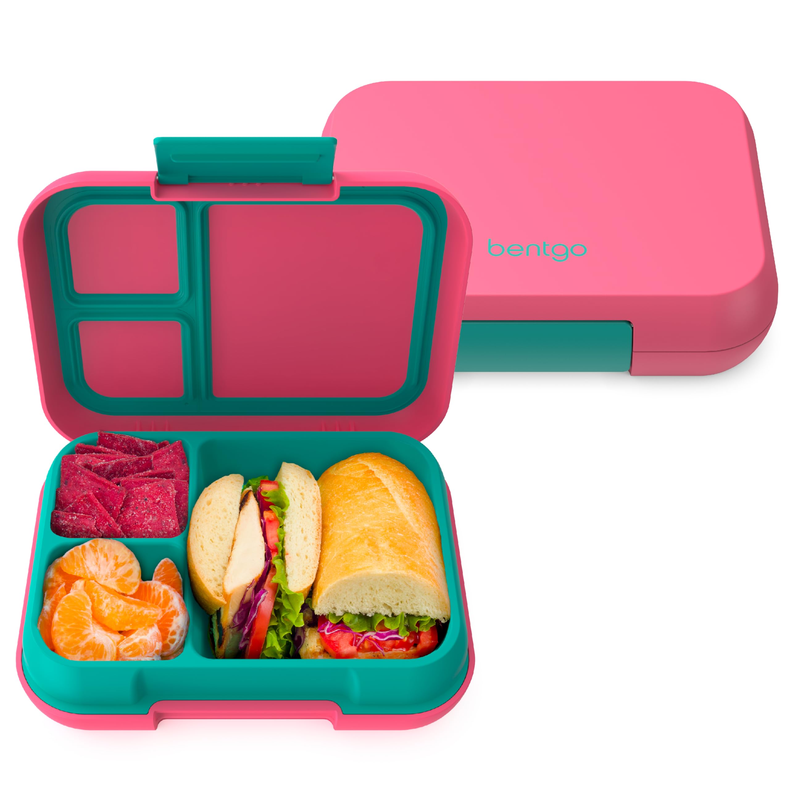 Bentgo Pop - Leak-Proof Lunch Box & Removable Divider for Ages 8+ & Teens - Lunch Container Holds 5 Cups of Food; 3-4 Compartments; Microwave/Dishwasher Safe; 2 Year Warranty (Bright Coral/Teal)