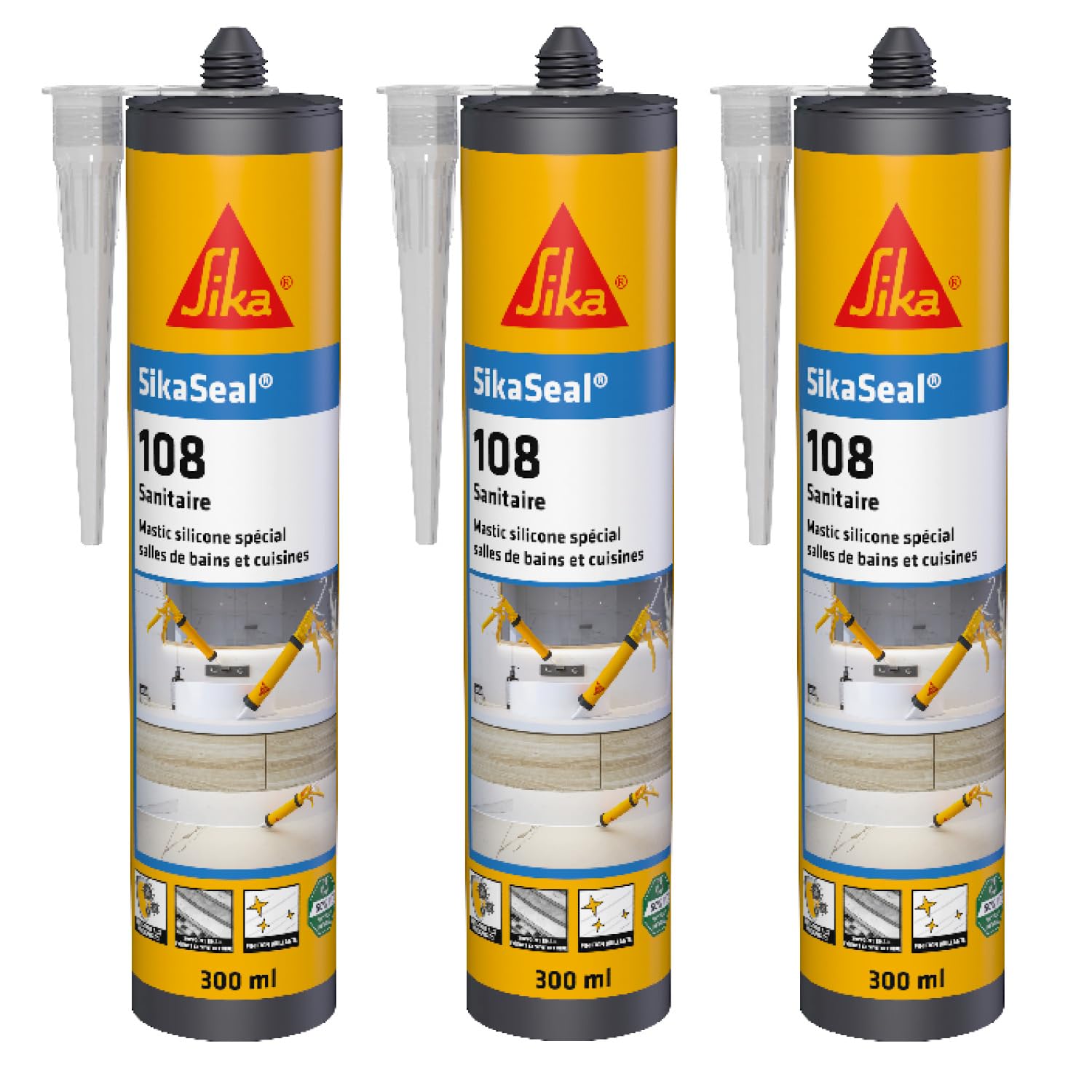 Mastic SikaSeal 108 Sanitaire pour rénover les joints de la cuisine et salle de bain