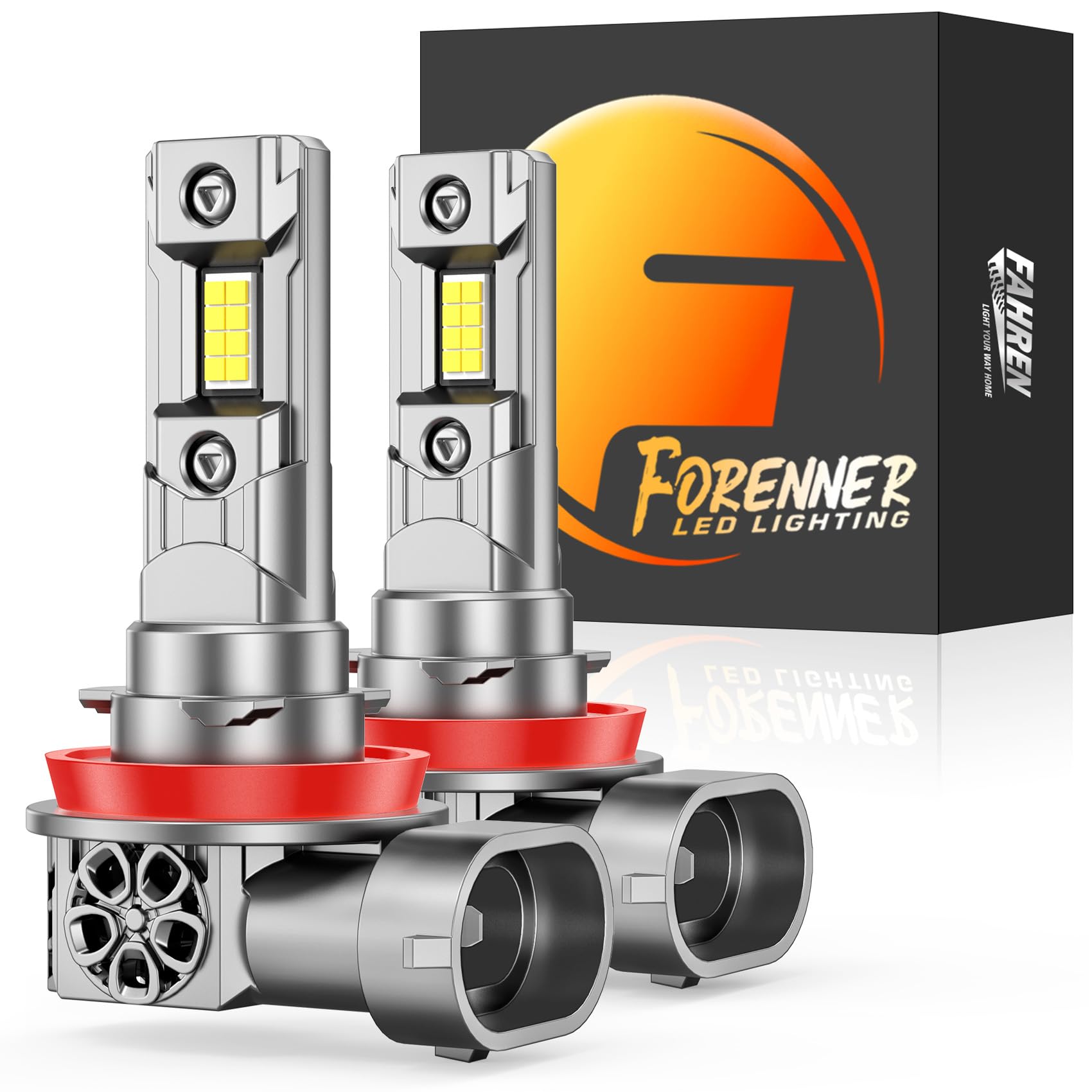 FORENNER H11 H9 H8 Light Bulbs, NewGen 100000LM Super Bright H9 H8 Fog Lights 1:1 Size 6500K White, IP68 Waterproof 70000Hrs+ Lifespan Quick Install, Pack of 2