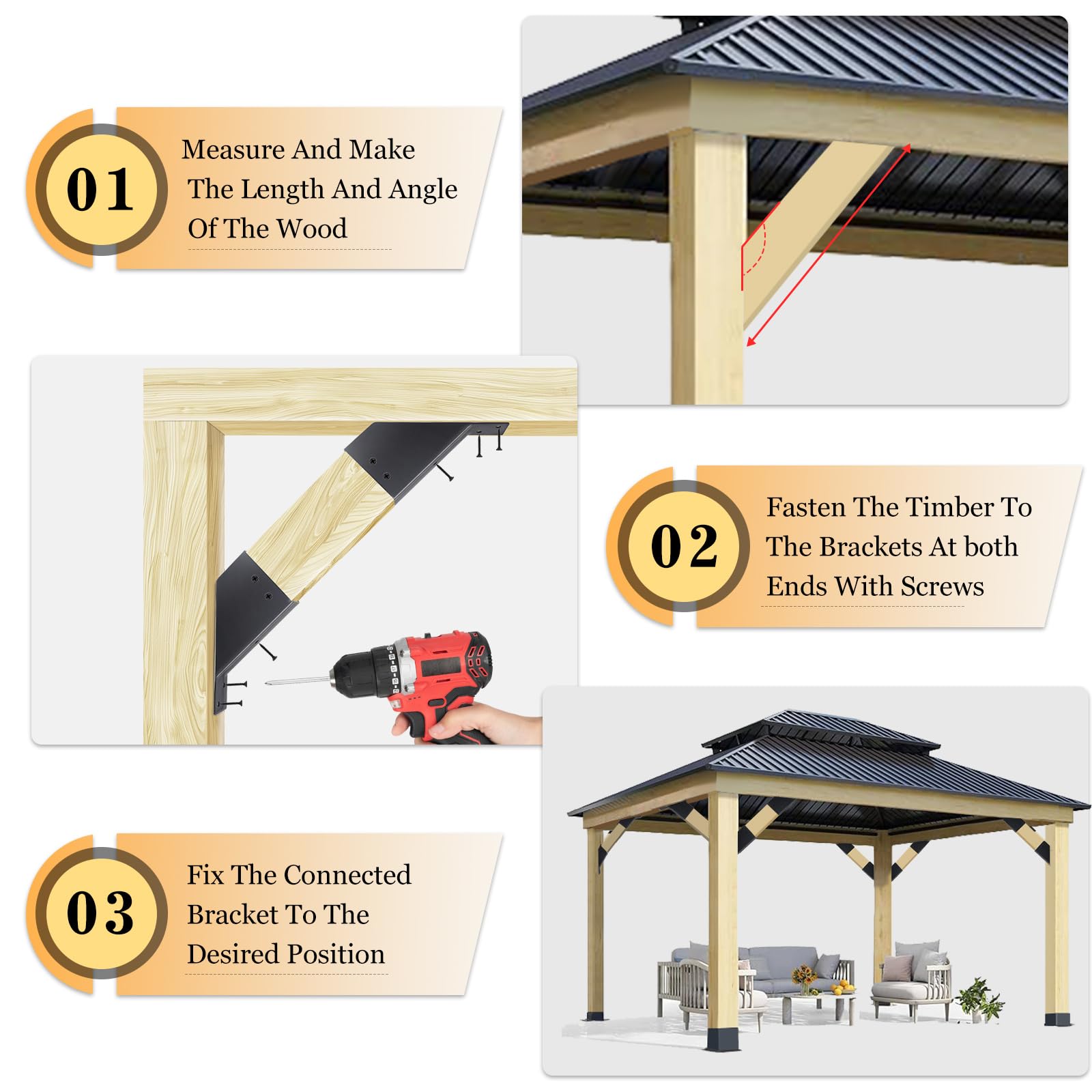8 Pcs Pergola Brackets – 45-Degree Angle Support For 2x4 Lumber, With Drainage Holes & Screws Included