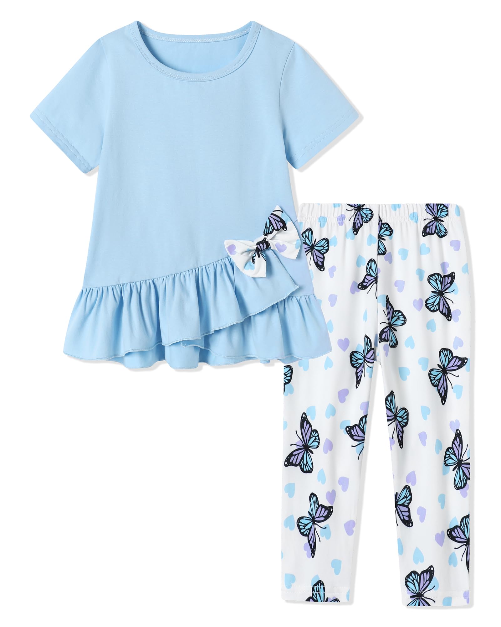 SOLOYEE Toddler Girl Clothes 2-8Years Girls Outfit, Short Sleeve Ruffle Bowknot Top+Floral Capri Pants 2Pcs Spring Summer Set