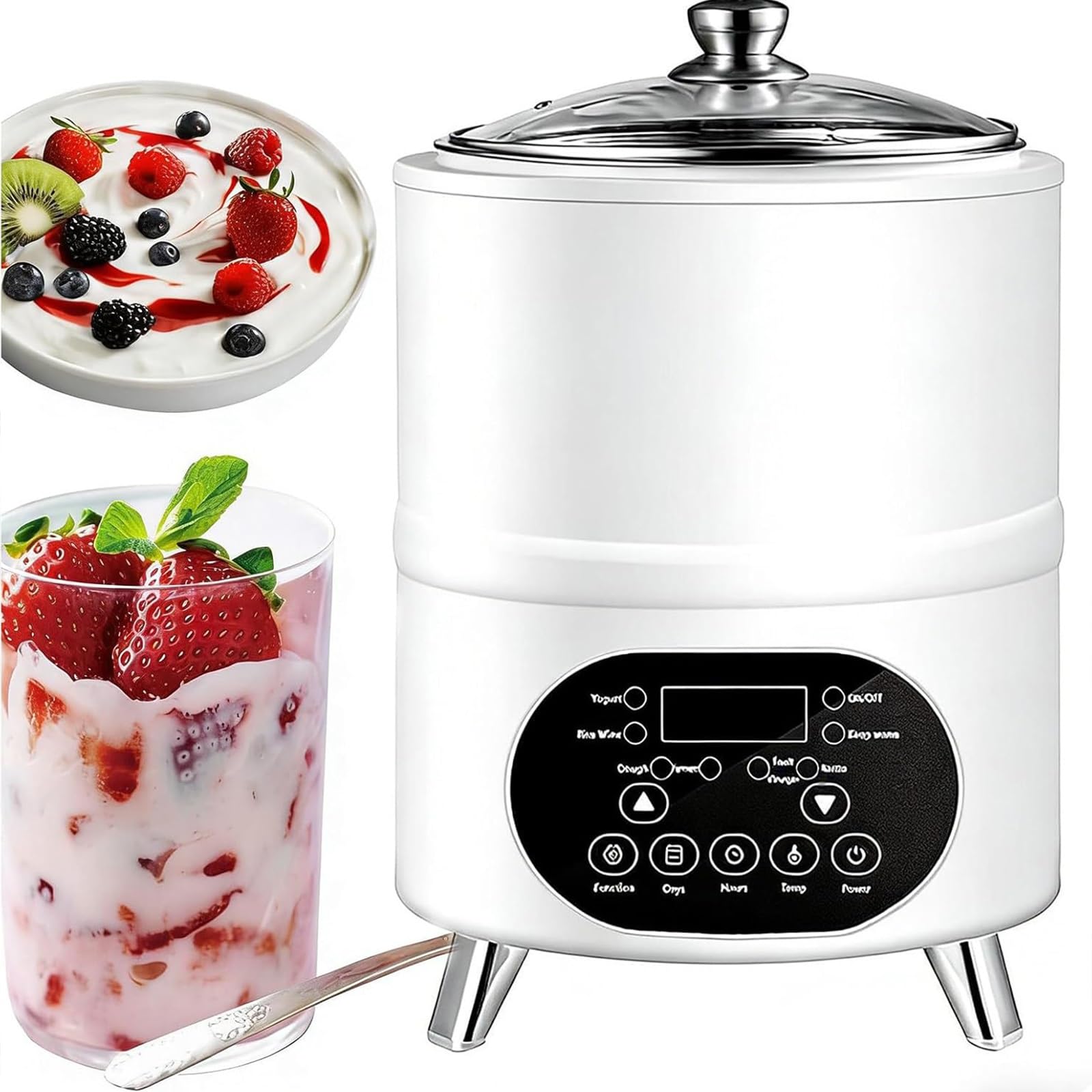 Yogurt Maker Con Display LCD 8L/12L – Riscaldamento 360°, Timer Digitale, Temperatura Regolabile, Design Smontabile, Potenza 400W/600W, Per Yogurt Bianco, Magro, Greco(White,12L)