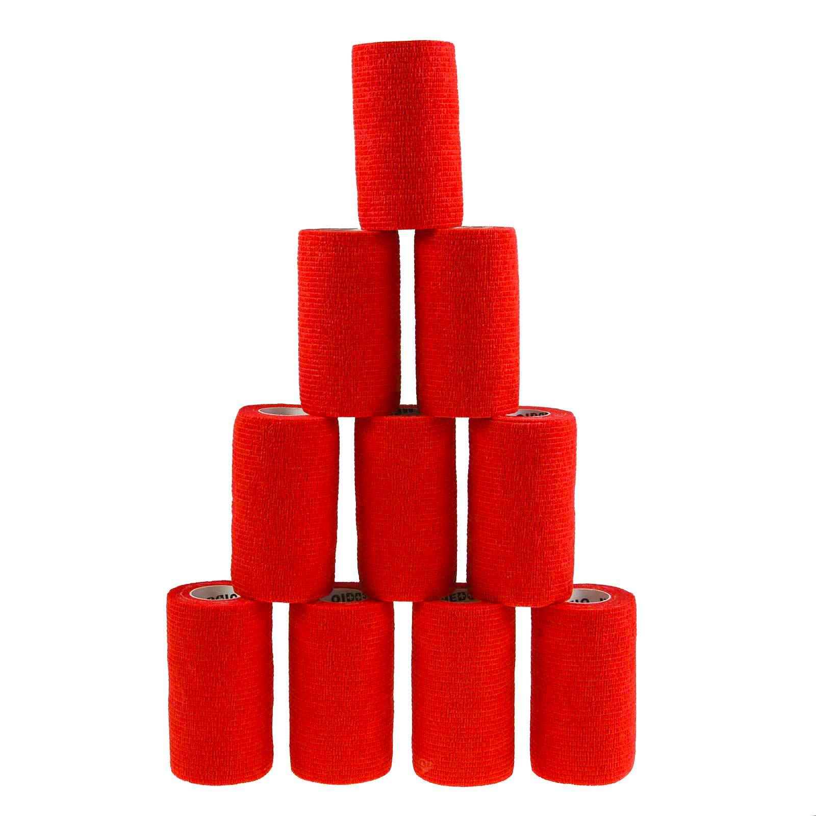 Mullwatterolle 40x500cm + 12 Haftbandagen 10cm rot Mullwatte Verbandwatte Mull