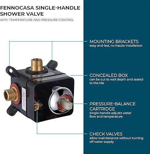 Miniatura 2 de Kit de válvula de ducha y molduras, mango único, juego de válvula de ducha todo en uno y kit de molduras de ducha, piezas del sistema de ducha, kit