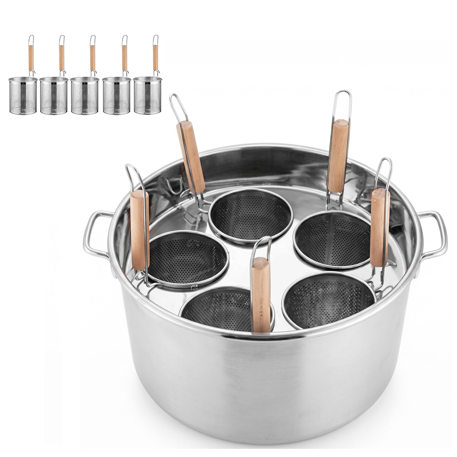 RSBFER Set di cuocipasta in Acciaio Inox con cestelli scolapasta – Cuocere, Sollevare e scolare Facilmente – Pentola a 3/4/5 Scomparti per Pasta, tagliatelle e Gnocchi – Cucine Professionali,5 Hole