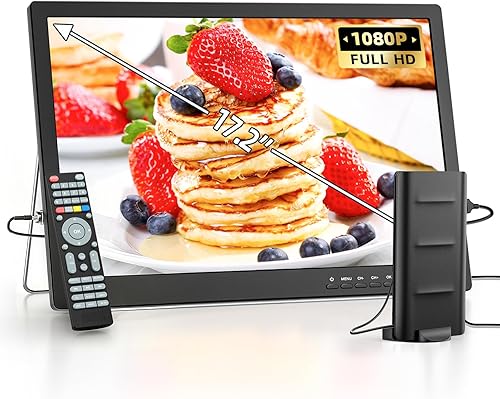NORTHING TV portátil de 17.2", 1080P, 7000 mAH, televisor de pantalla plana integrado con alimentación con antena/USB/HDMI/AV, televisión pequeña