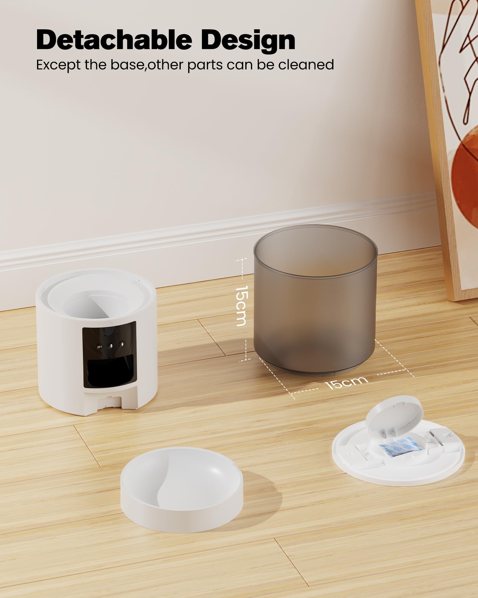Comedero Gato Automatico WiFi Alimentador: Dispensador Comida Gatos/Perros con Grabación 10s - Máquina de Comida Inteligente para Kitty Temporizador Programable Control App 4L Blanco