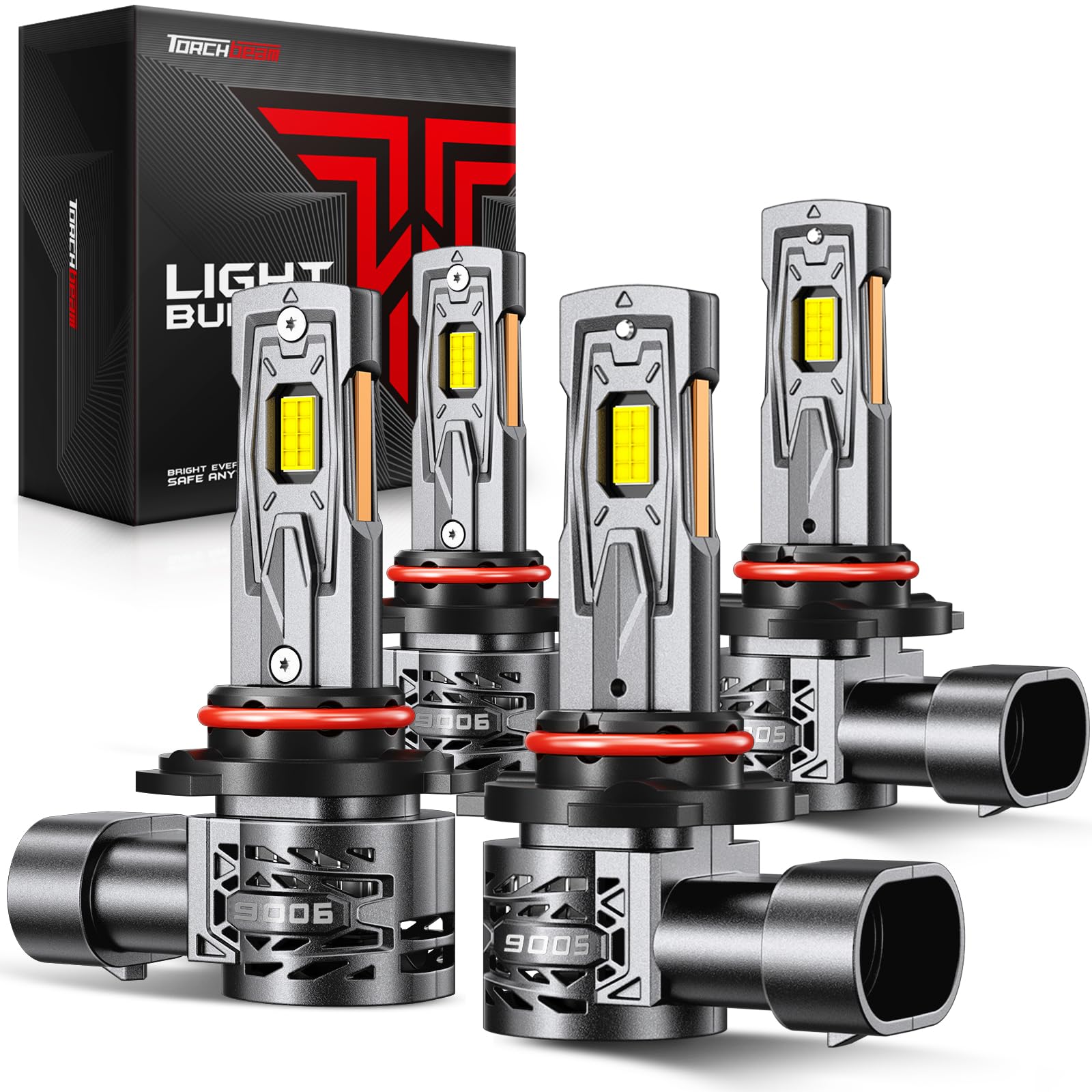 Torchbeam 2026 15X Super Brighter 9005/HB3 9006/HB4 Bulbs Combo, 220,000LM, 1:1 Size, 6500K Cool White, 100000Hrs Long Life with 25,000RPM Cooling Fan, 360° Adjustable Beam, Plug &amp; Play, Pack of 4