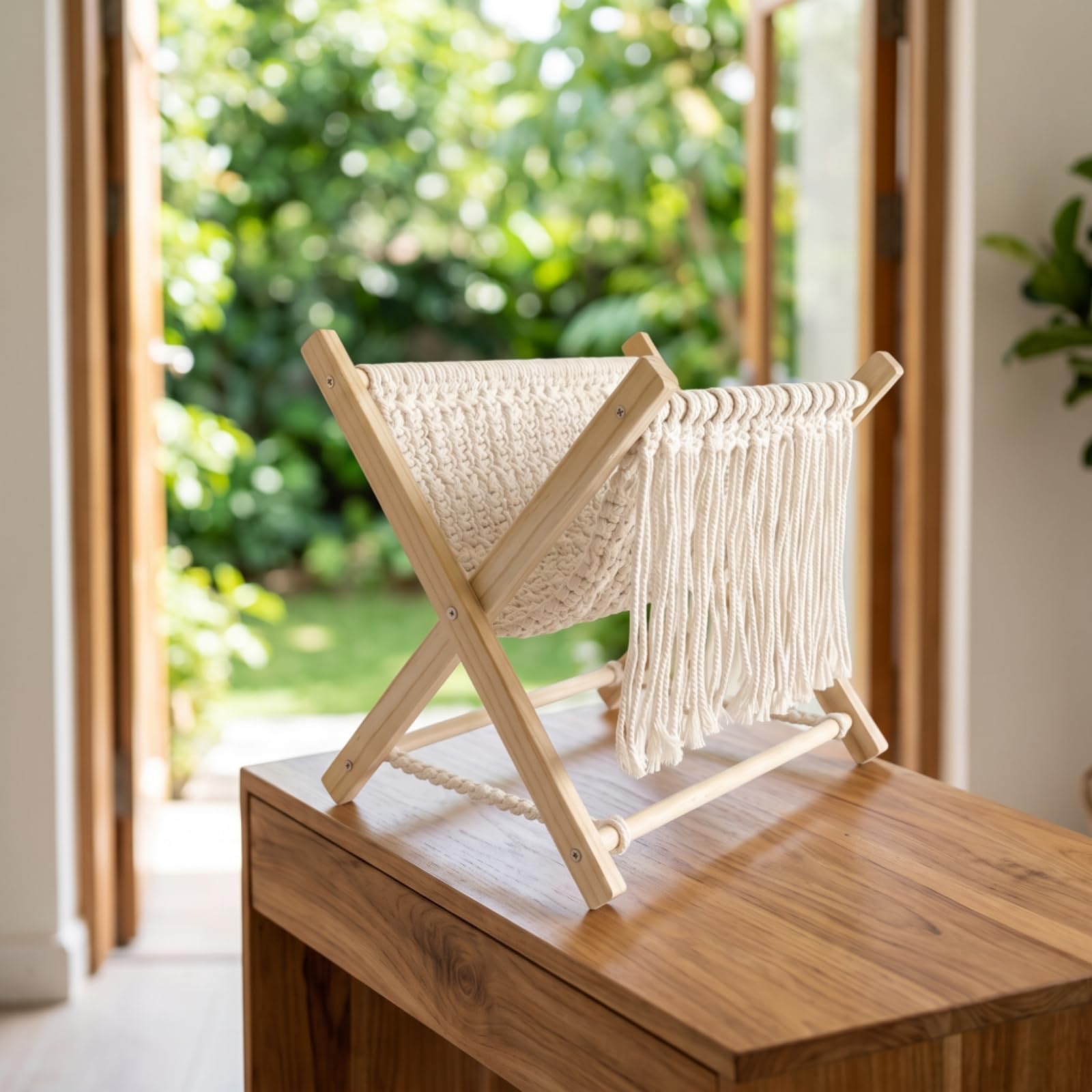 Stabil Zeitschriftenständer mit Makramee, Style to 1, 32 × 32 cm