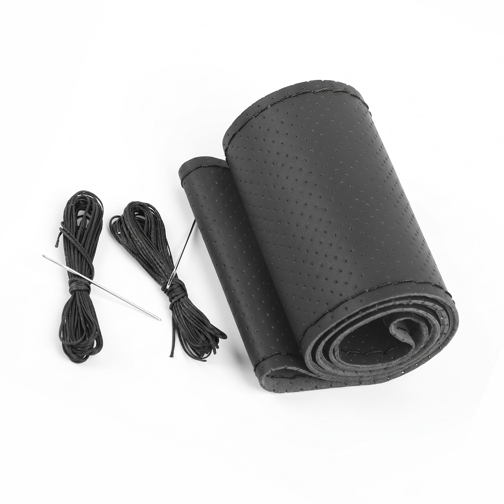 Funda Volante Coche Universal 38cm Cuero Antideslizante Negra | Transpirable, Con Agujas e Hilo para Coser, Accesorios Interior, Protector Volante