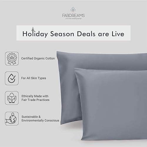 Miniatura 2 de Fabdreams - Juego de sábanas de algodón 100% orgánico, tejido de percal, 4 piezas, 300 hilos, certificado GOTS, transpirable, fresco, acabado de