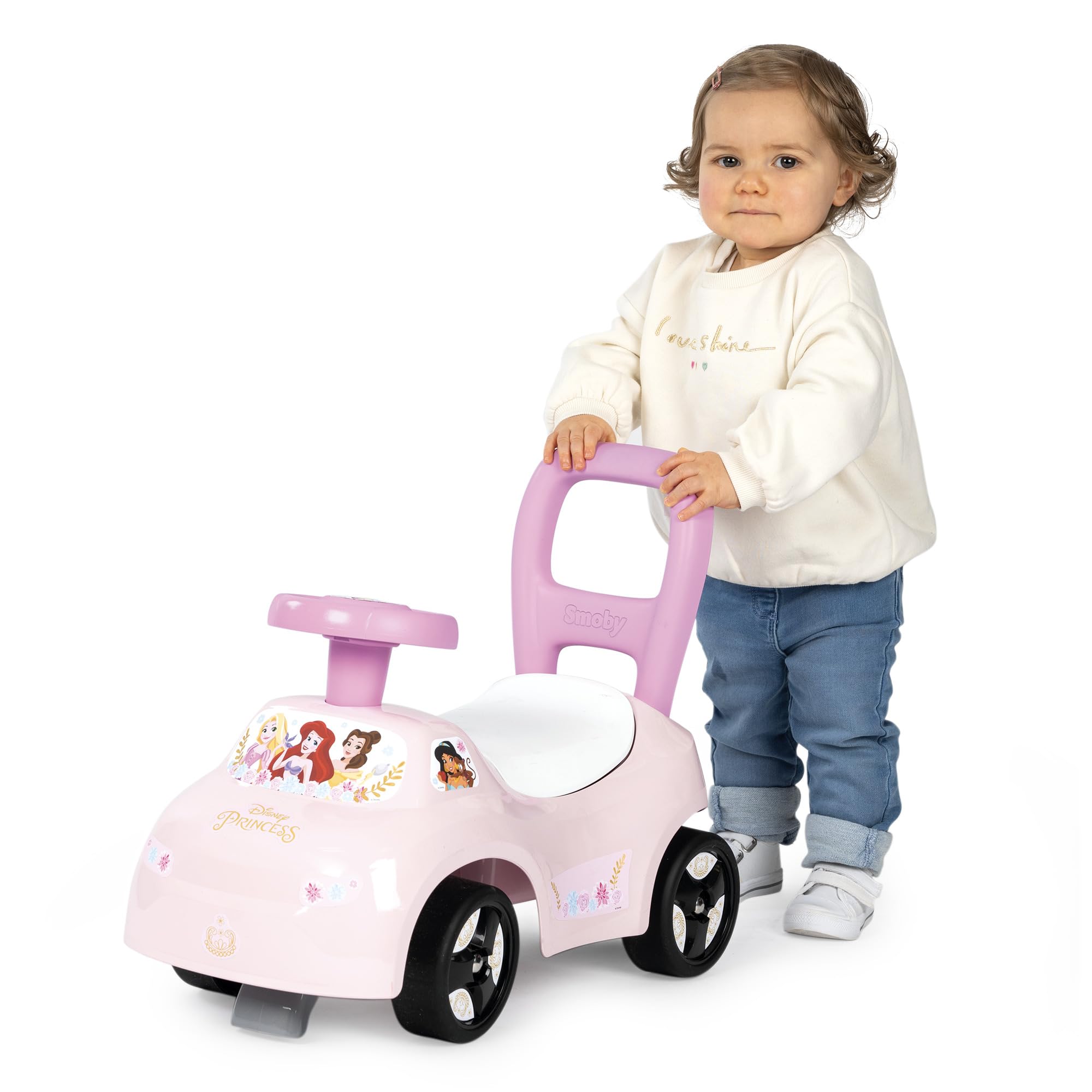 Smoby - Disney Princesses - Porteur Auto - Fonction Trotteur - Volant Directionnel - Coffre à Jouets - A Partir de 10 Mois - Fabrication Française