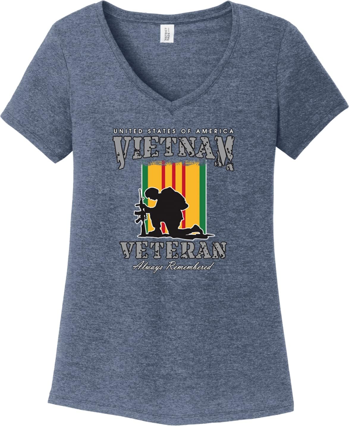 USA Vietnam Veteran Always Remembered Womens Tri Blend V-Neck T-Shirt