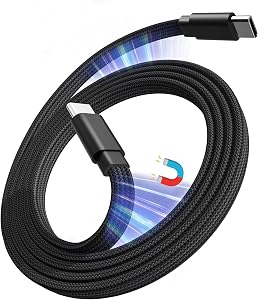 Magtame Magnetic USB C to USB C Cable 3.3ft, 60W Fast Charging Coiled Type C Cable, Organized Anti-Tangle Flat Braided Data Sync Charger Cord, Compatible with iPhone 17/16, Galaxy S24/S23, Switch