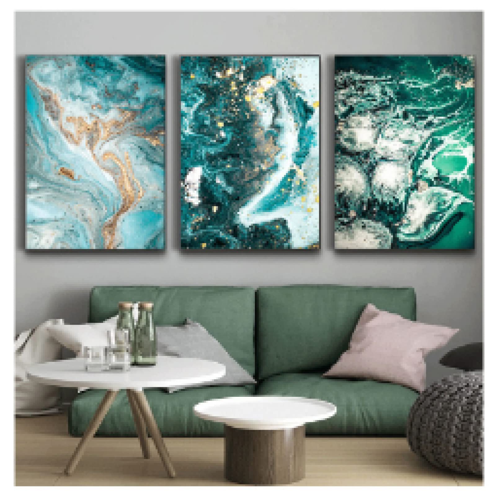 Dittelle Blue,Green Wall Art Picture Canvas Painting Poster Print Wall Art Pictures Living Room Decoration Green Blue Ocean River Fluid Abstract19.6”X 27.5”(50X70cm) X3 No Frame